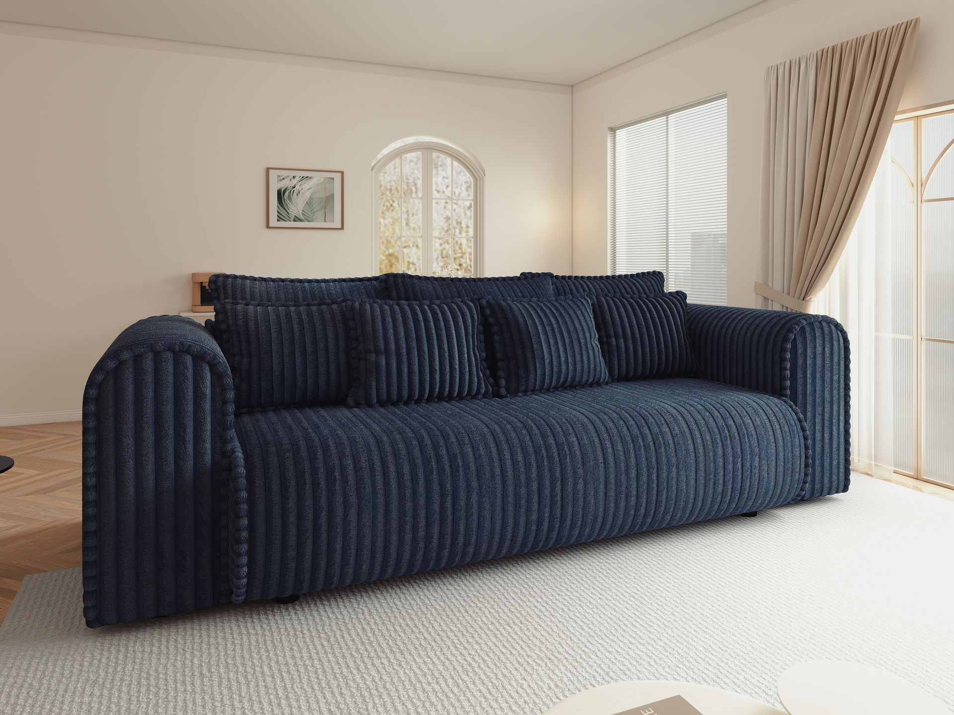 Canapea extensibilă dumonde cu ladă de depozitare si sezut confortabil din spuma high-density, Monaco Mica Tilia Albastru 240x100 cm