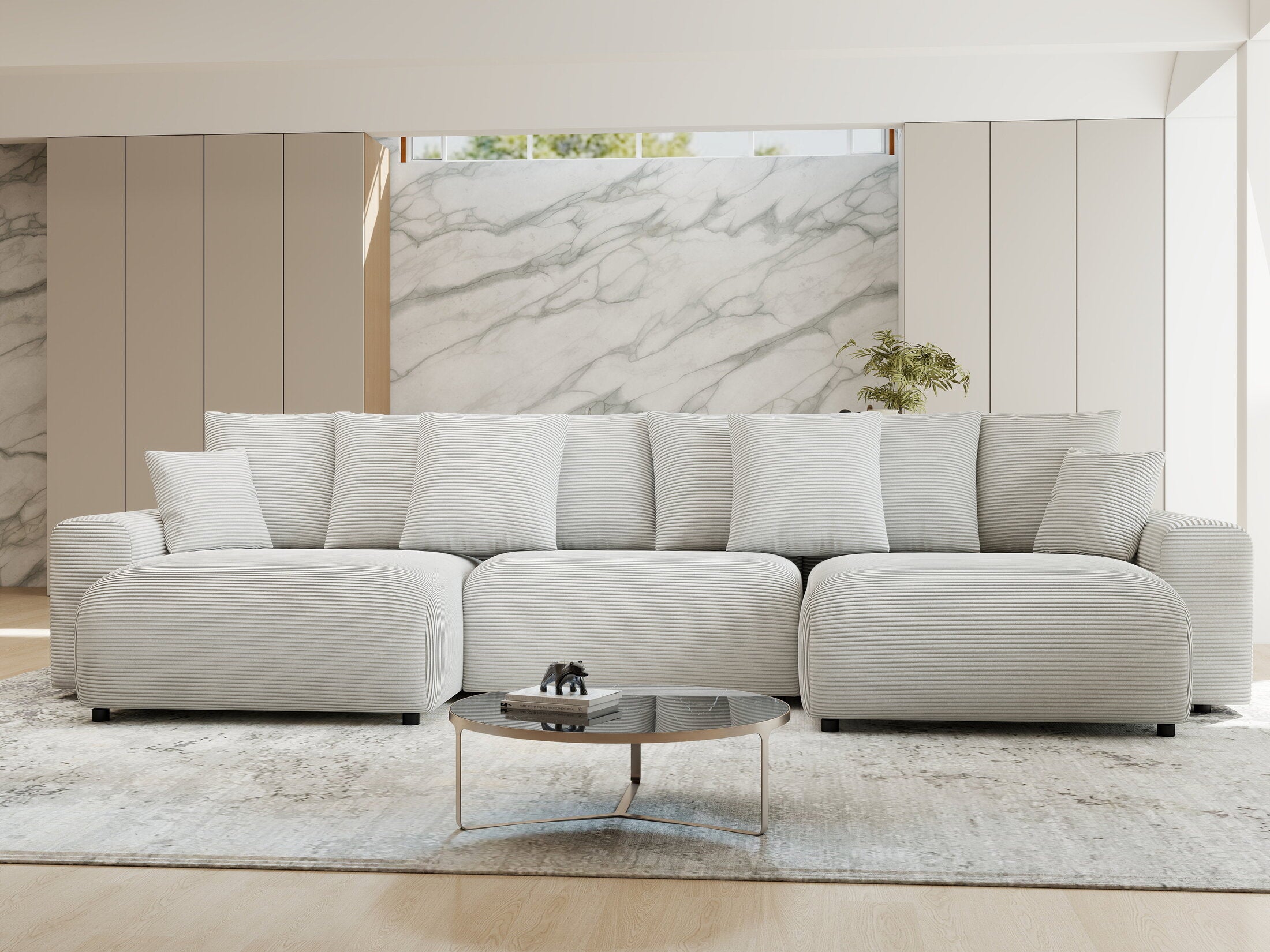 Colțar extensibil dumonde cu ladă de depozitare si sezut confortabil din spuma HR, Luma U Zoom Gri 336x140 cm