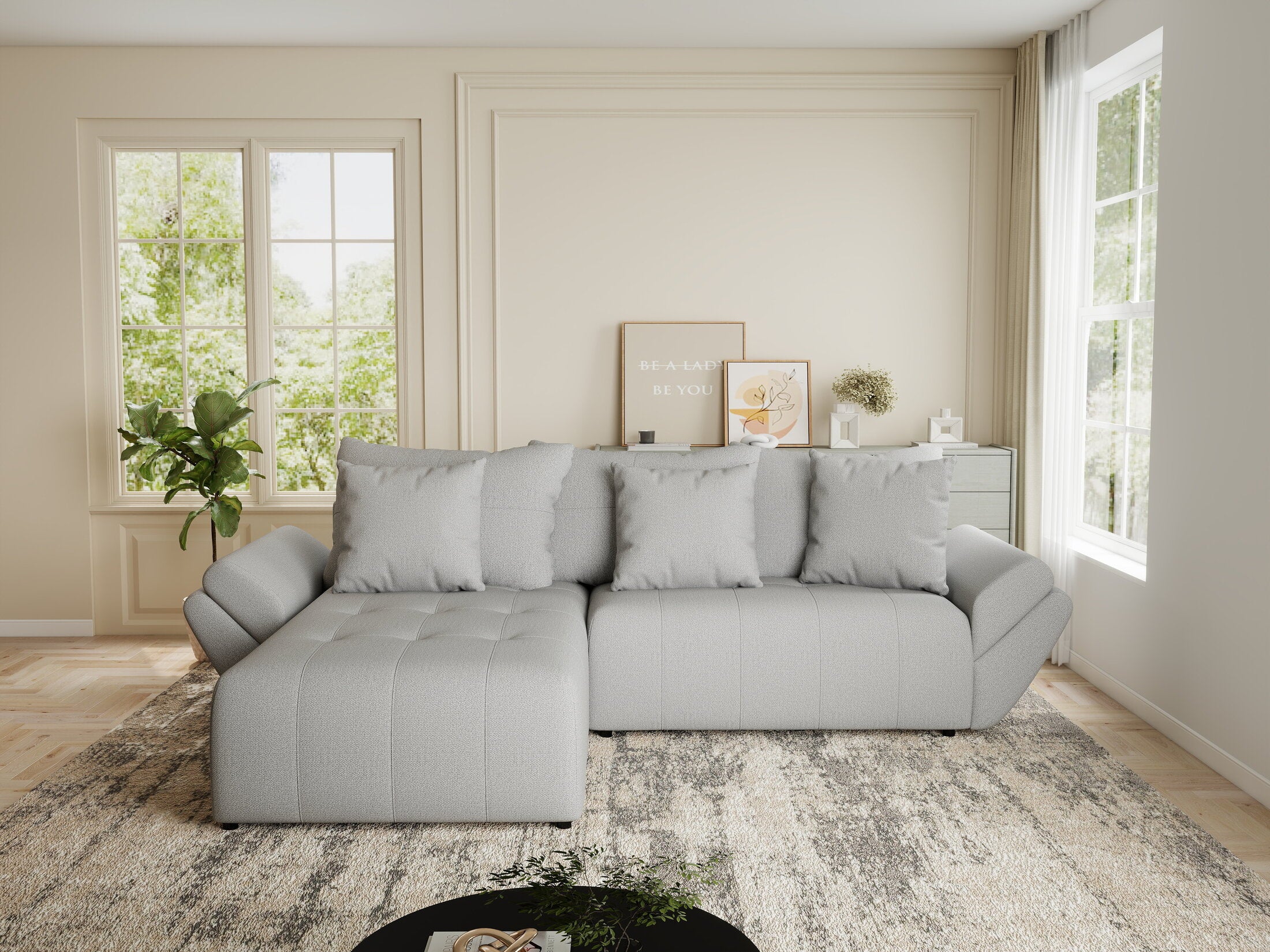 Colțar extensibil dumonde cu ladă de depozitare si sezut confortabil din spuma HR, Berlin Enjoy Gri 280x185 cm