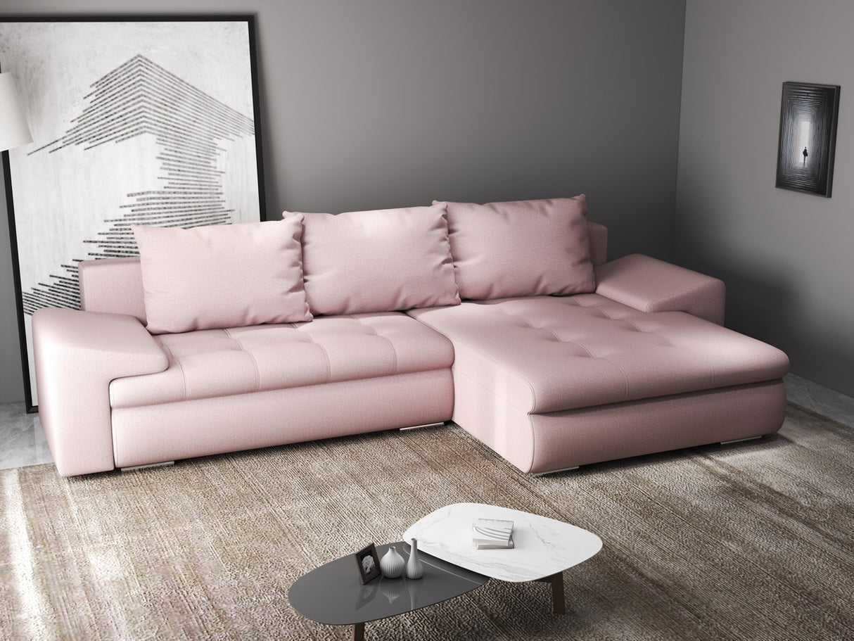 Colțar extensibil dumonde cu ladă de depozitare si sezut confortabil din spuma HR, Leonardo Enjoy Roz 255x193 cm II