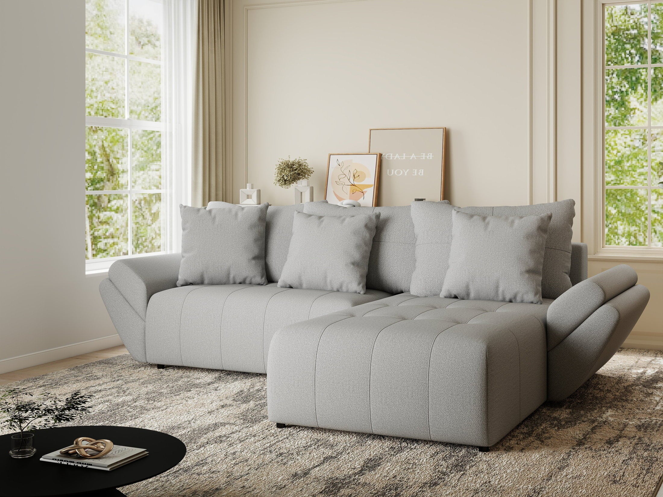 Colțar extensibil dumonde cu ladă de depozitare si sezut confortabil din spuma HR, Berlin Enjoy Gri 280x185 cm II