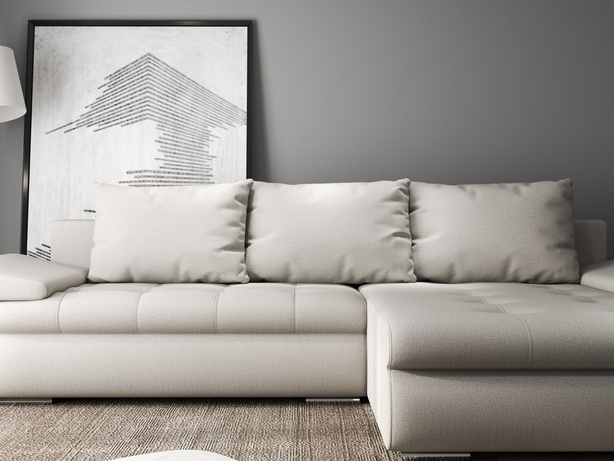 Colțar extensibil dumonde cu ladă de depozitare si sezut confortabil din spuma HR, Leonardo Enjoy Bej 255x193 cm II