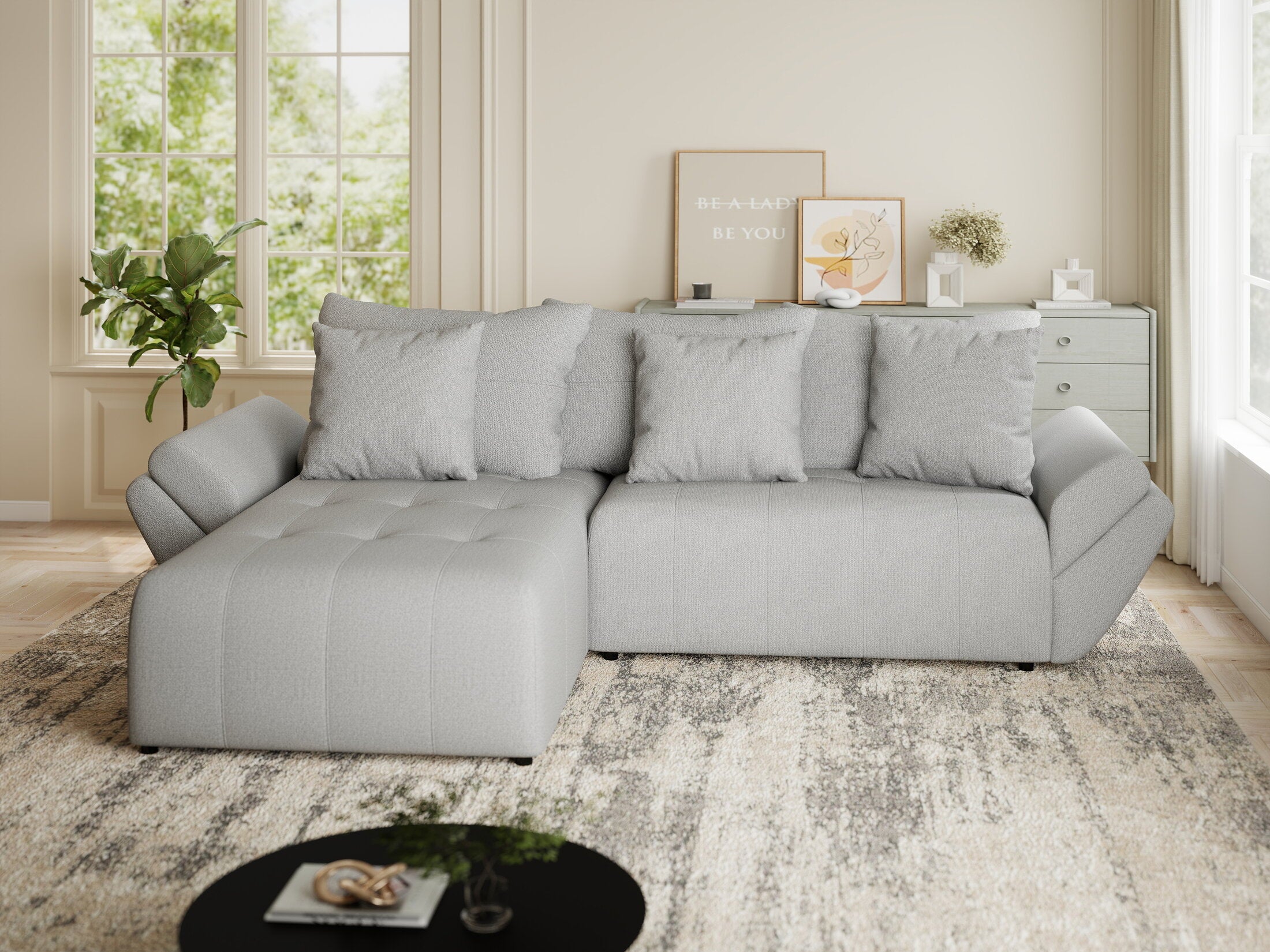 Colțar extensibil dumonde cu ladă de depozitare si sezut confortabil din spuma HR, Berlin Enjoy Gri 280x185 cm