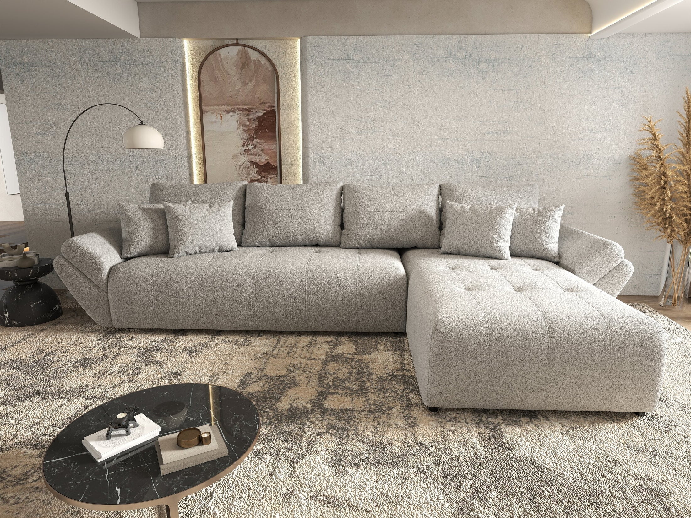 Colțar extensibil dumonde cu ladă de depozitare si sezut confortabil din spuma HR, Berlin XL Euphoria Dove 350x185 cm II