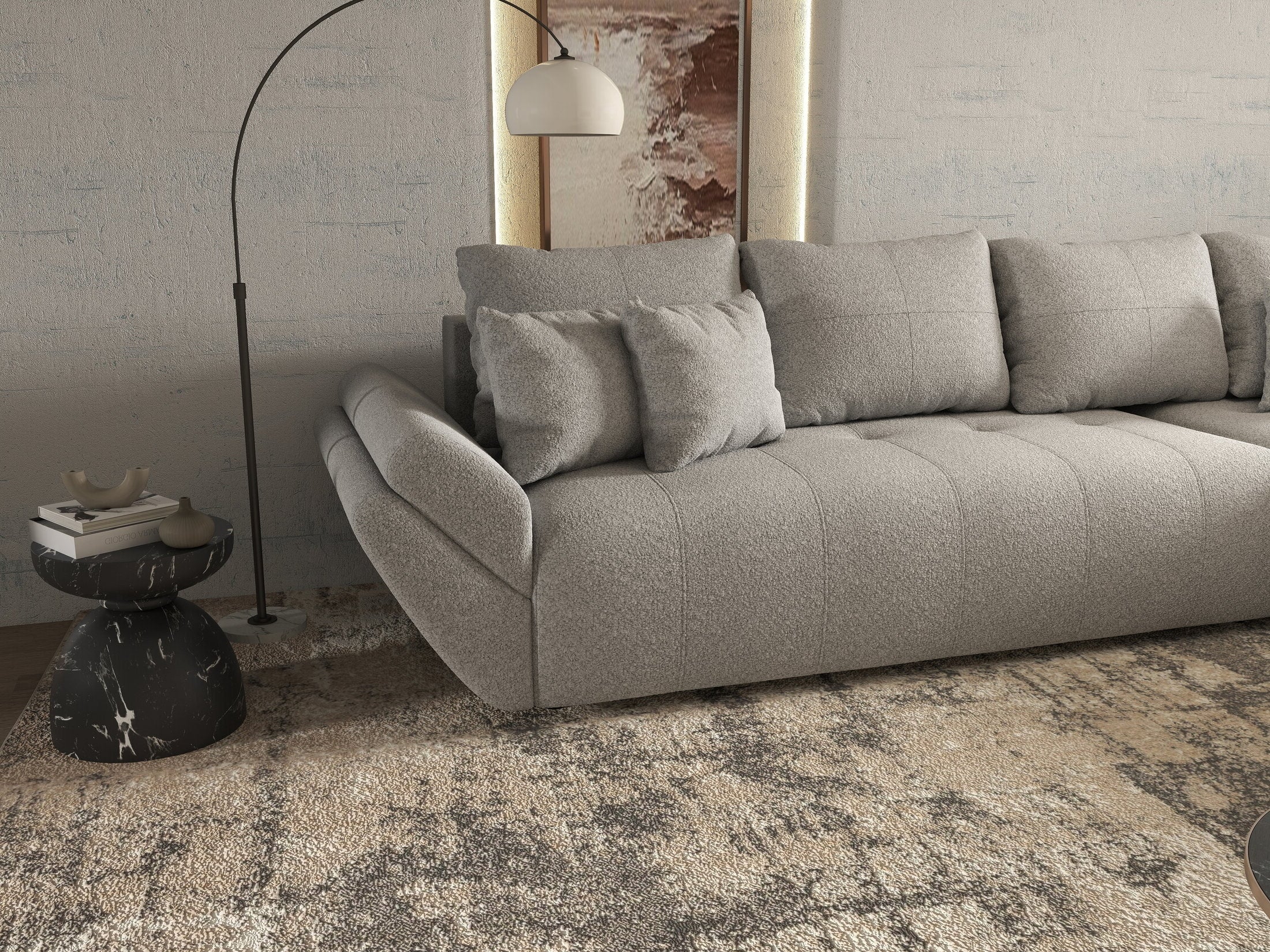 Colțar extensibil dumonde cu ladă de depozitare si sezut confortabil din spuma HR, Berlin XL Euphoria Dove 350x185 cm II