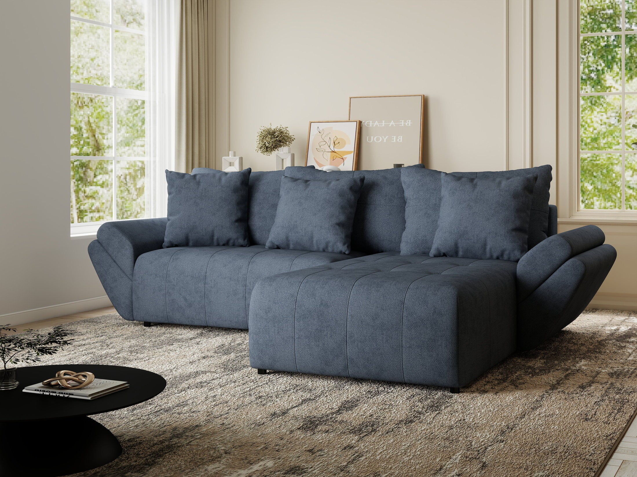 Colțar extensibil dumonde cu ladă de depozitare si sezut confortabil din spuma HR, Berlin Enjoy Antracit 280x185 cm II