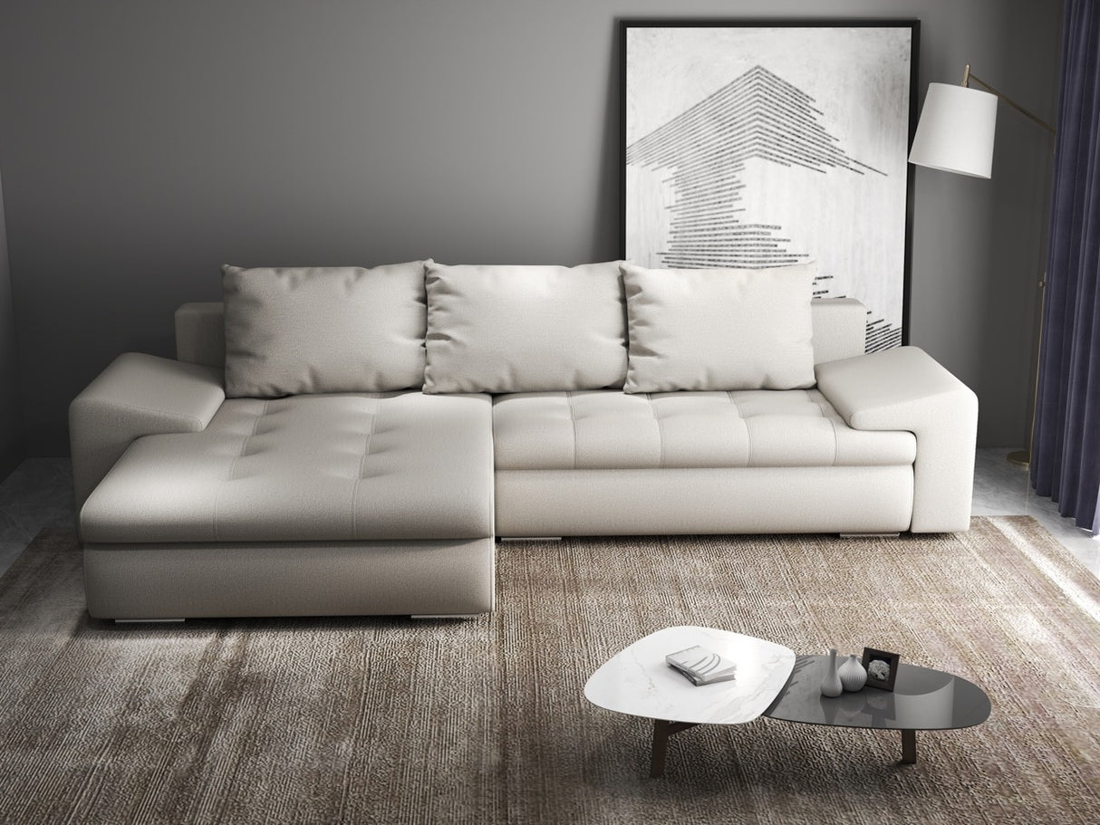 Colțar extensibil dumonde cu ladă de depozitare si sezut confortabil din spuma HR, Leonardo Enjoy Bej 255x193 cm