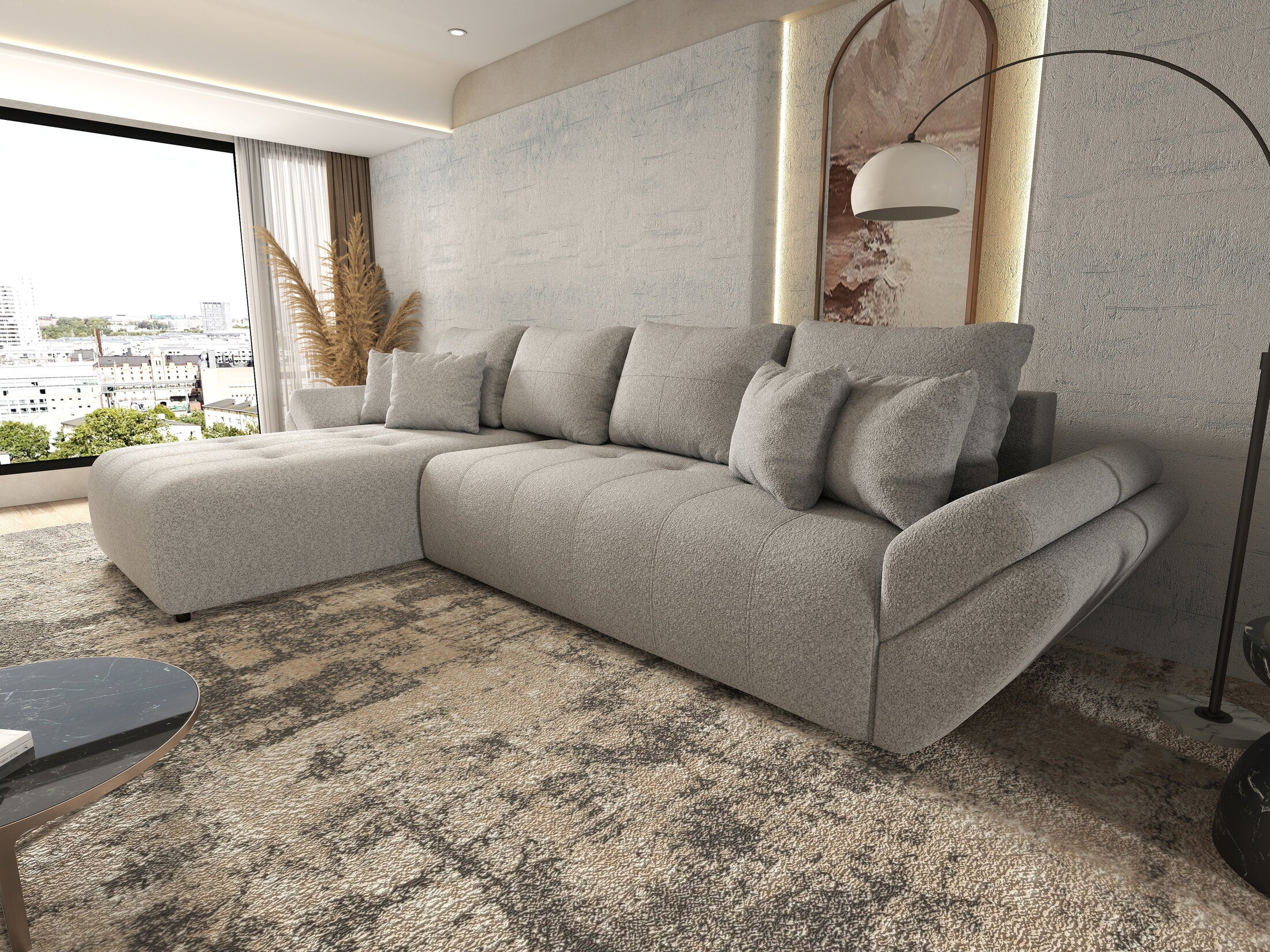 Colțar extensibil dumonde cu ladă de depozitare si sezut confortabil din spuma HR, Berlin XL Euphoria Dove 350x185 cm