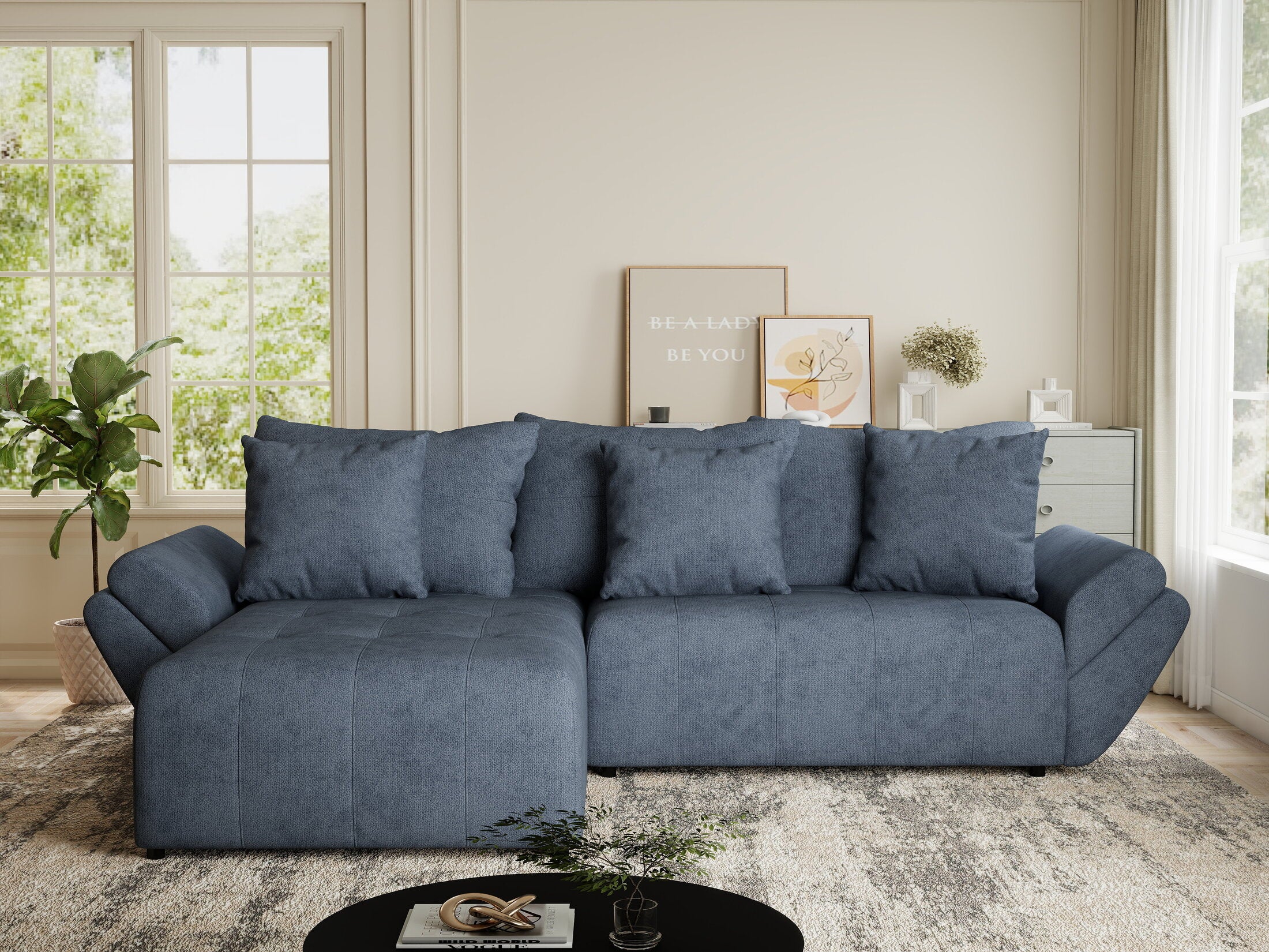 Colțar extensibil dumonde cu ladă de depozitare si sezut confortabil din spuma HR, Berlin Enjoy Antracit 280x185 cm