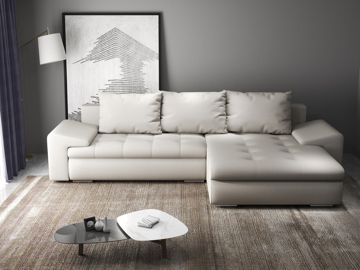 Colțar extensibil dumonde cu ladă de depozitare si sezut confortabil din spuma HR, Leonardo Enjoy Bej 255x193 cm II