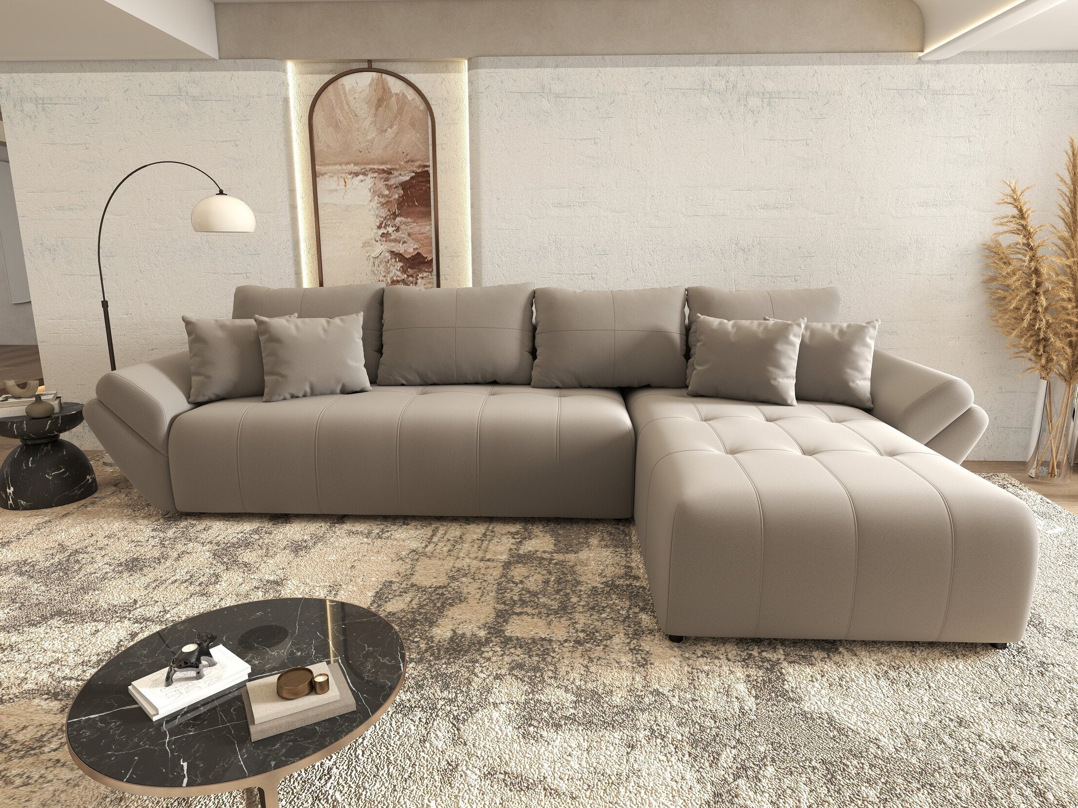 Colțar extensibil dumonde cu ladă de depozitare si sezut confortabil din spuma HR, Berlin XL Royal Gri 350x185 cm II