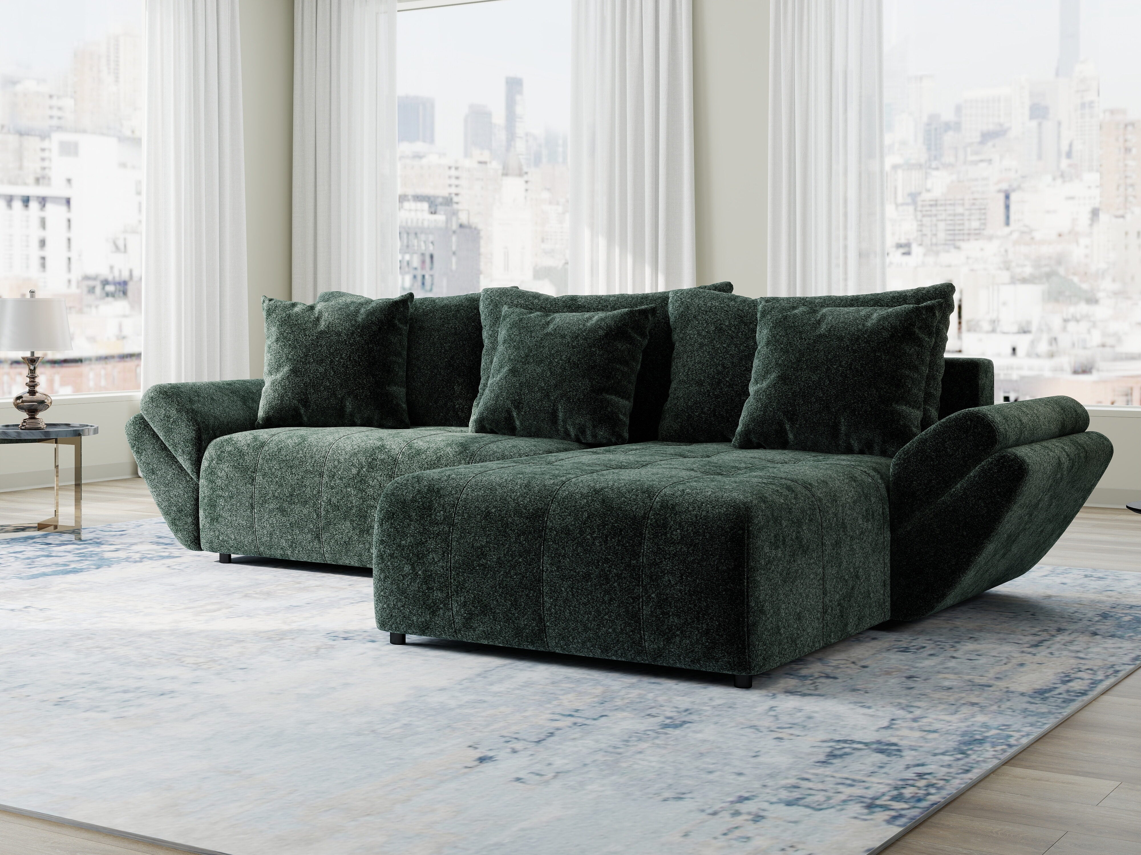 Colțar extensibil dumonde cu ladă de depozitare si sezut confortabil din spuma HR, Berlin Euphoria Verde 280x185 cm II