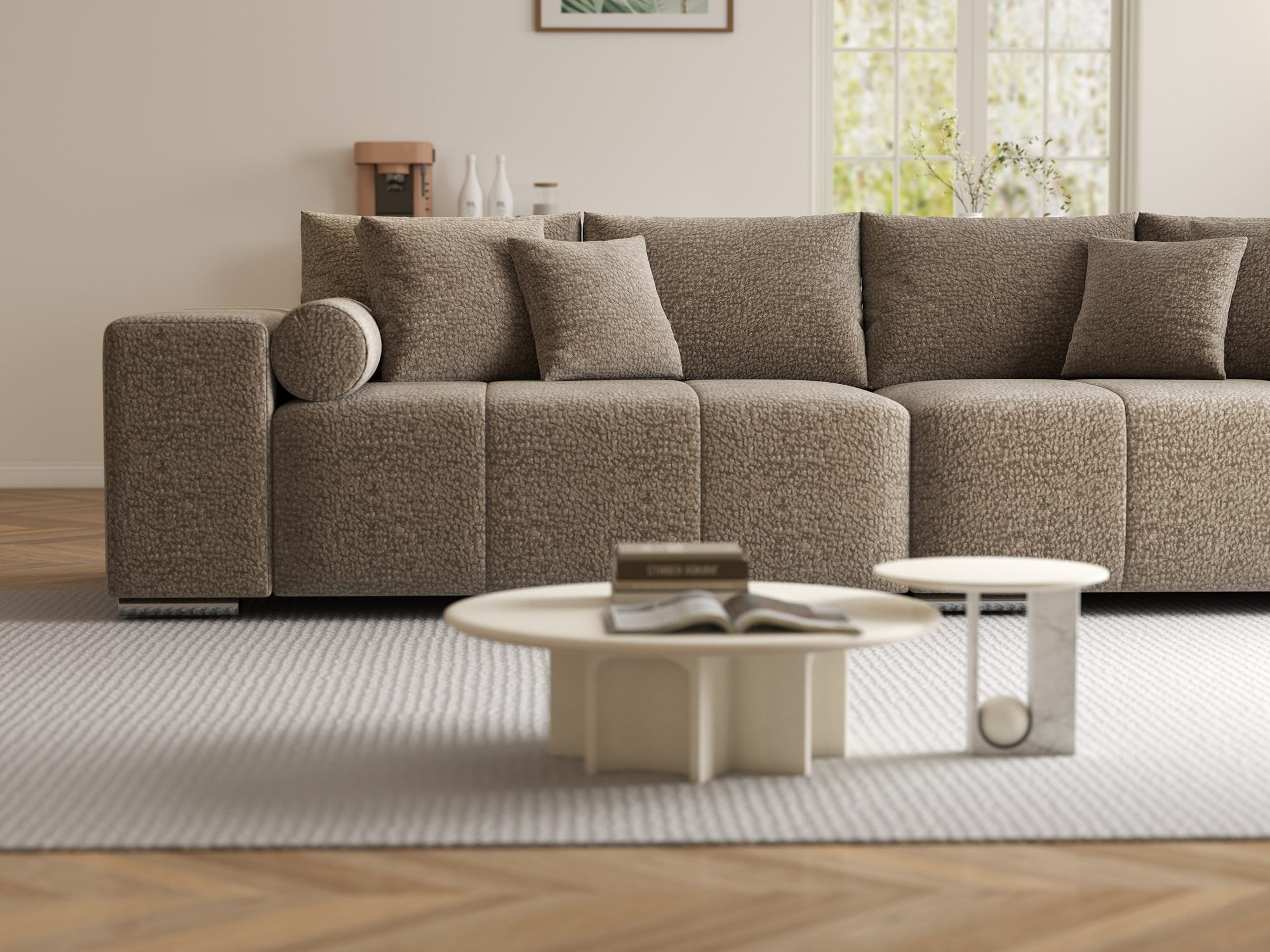 Canapea extensibilă dumonde cu ladă de depozitare si sezut confortabil din spuma high-density, Marbela XXL Jaguar Maro Cappuccino 8 290x100 cm