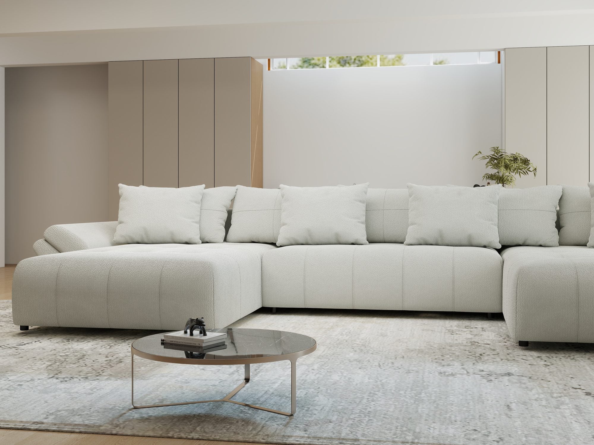 Colțar extensibil dumonde cu ladă de depozitare si sezut confortabil din spuma high-density, Berlin U Vibe Bej 03 380x180 cm
