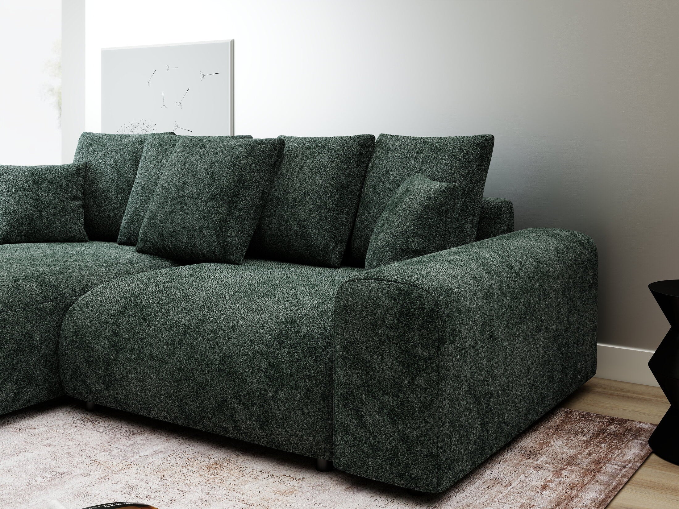 Colțar extensibil dumonde cu ladă de depozitare și șezut confortabil din spumă HR, Luma Euphoria Verde 255x168 cm