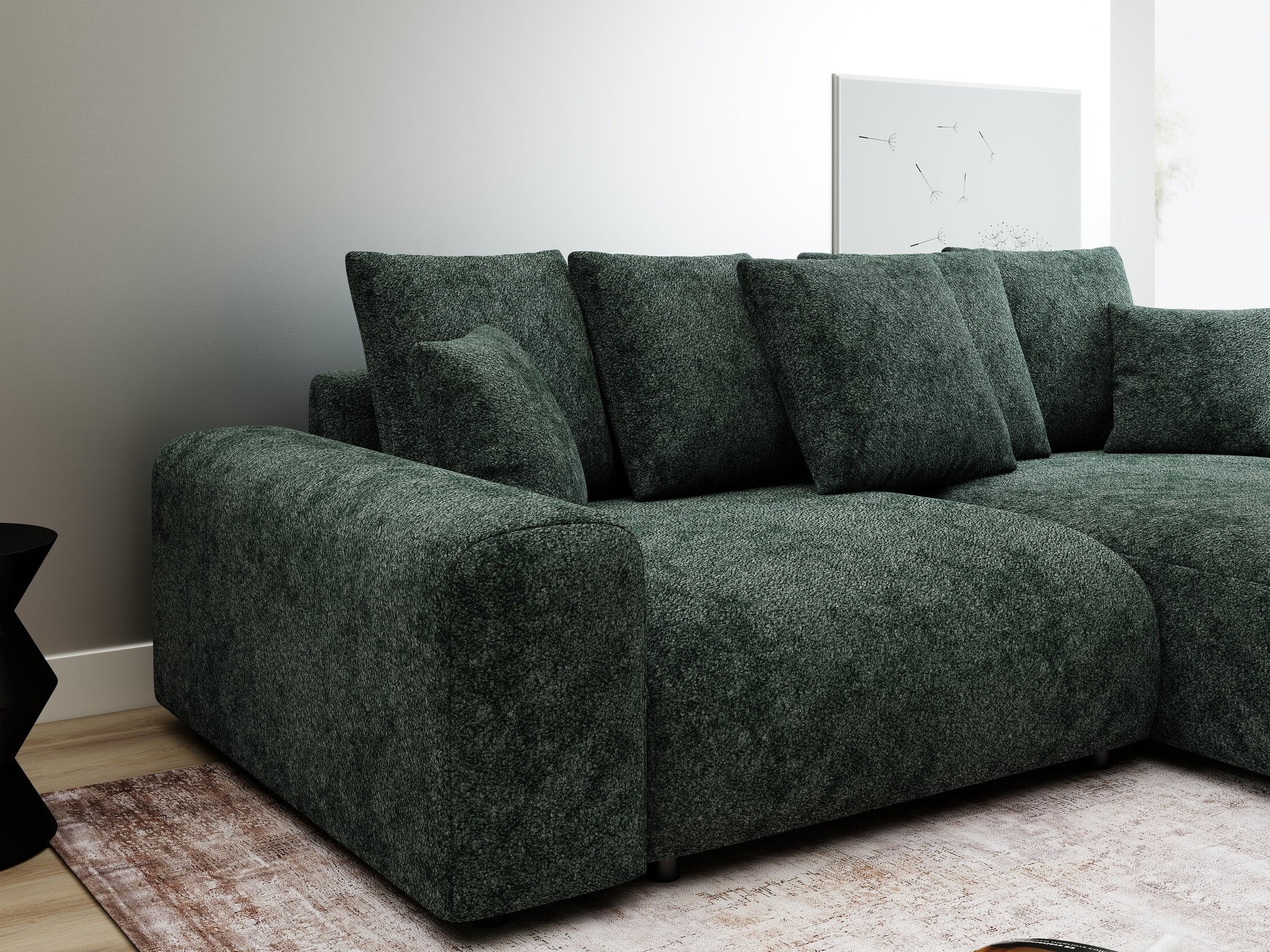 Colțar extensibil dumonde cu ladă de depozitare și șezut confortabil din spumă HR, Luma Euphoria Verde 255x168 cm II