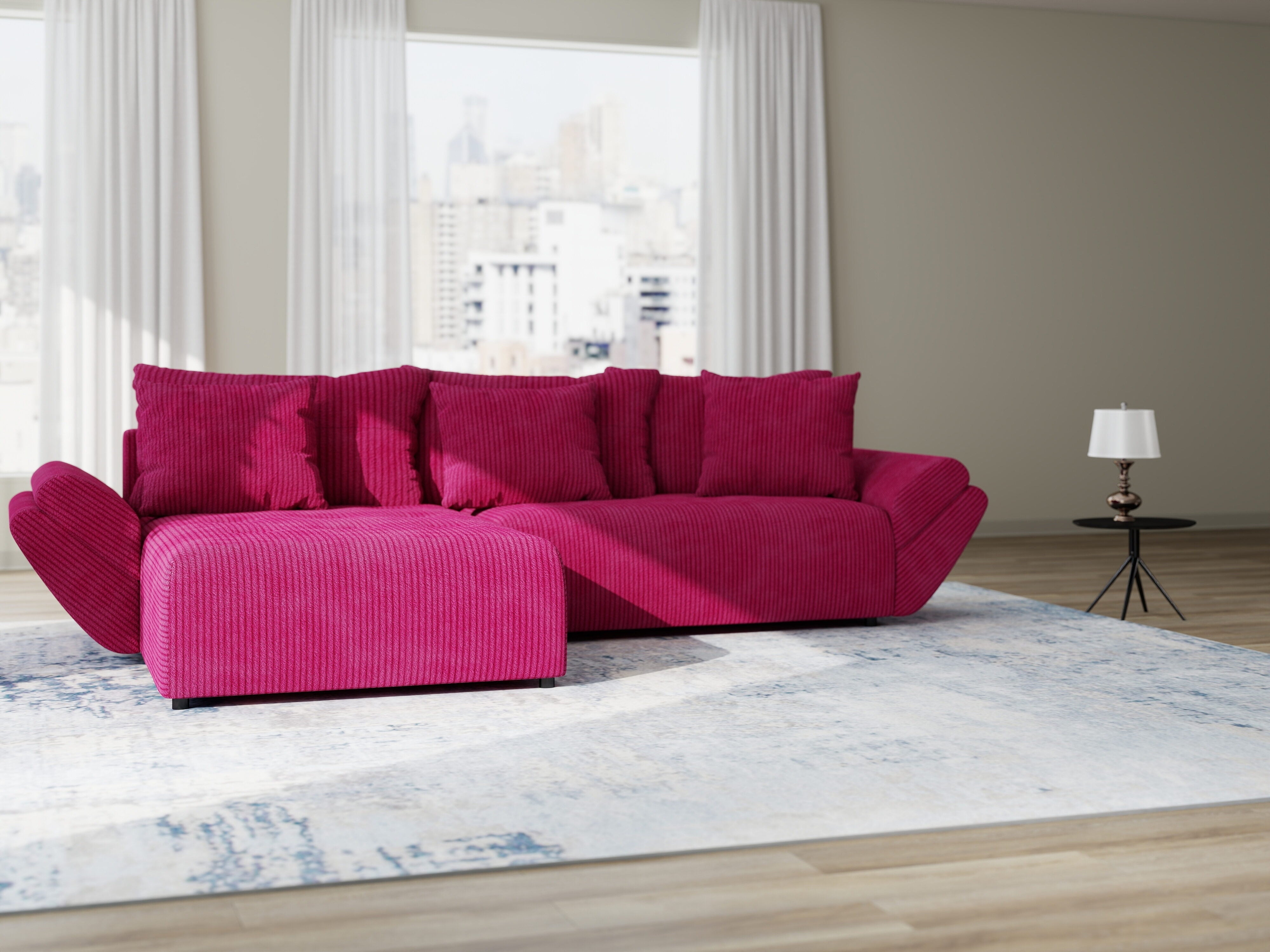 Colțar extensibil dumonde cu ladă de depozitare si sezut confortabil din spuma HR, Berlin Zoom Rosu 280x185 cm