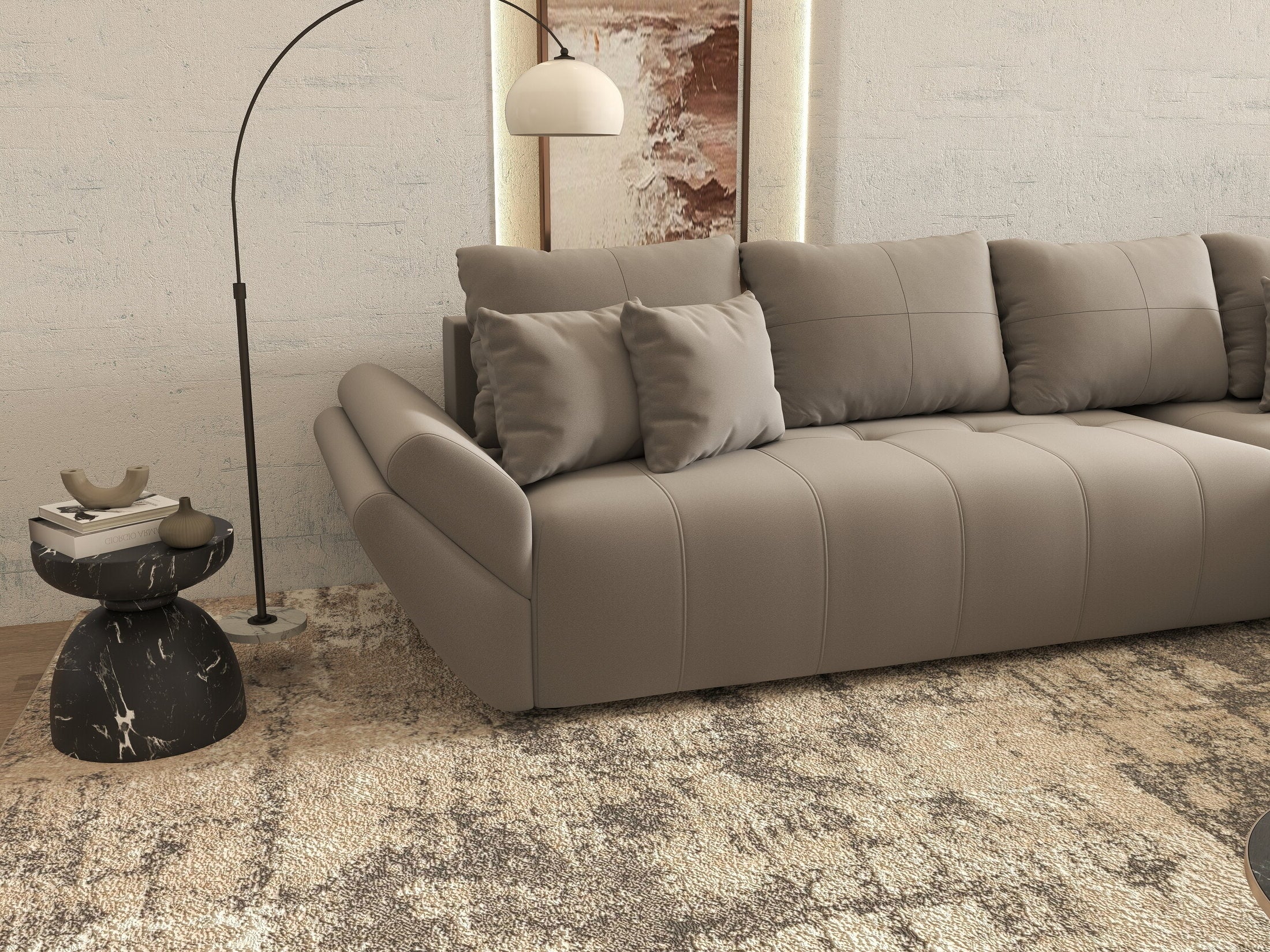 Colțar extensibil dumonde cu ladă de depozitare si sezut confortabil din spuma HR, Berlin XL Royal Gri 350x185 cm II