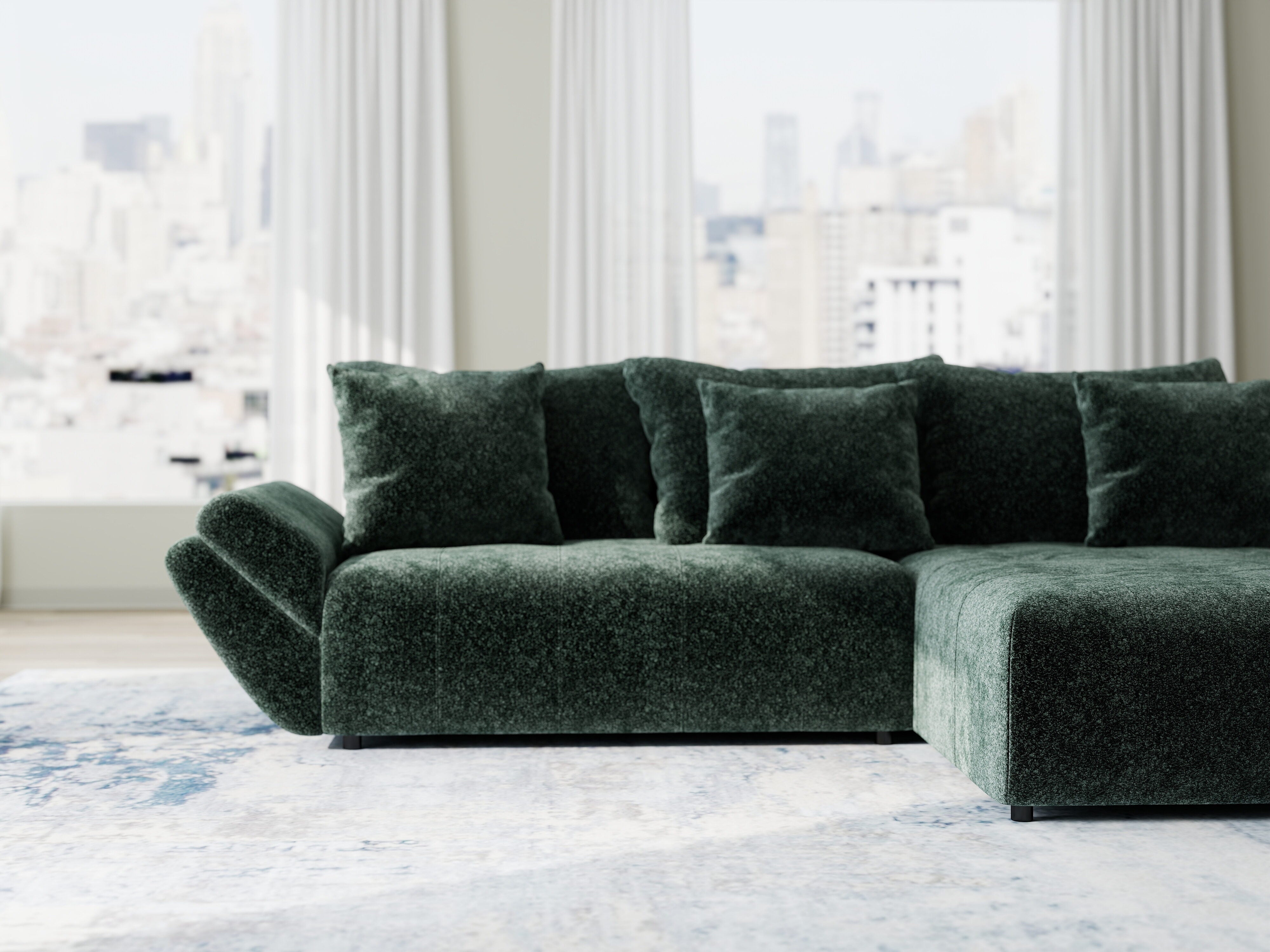 Colțar extensibil dumonde cu ladă de depozitare si sezut confortabil din spuma HR, Berlin Euphoria Verde 280x185 cm II