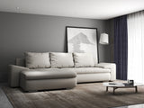 Colțar extensibil dumonde cu ladă de depozitare si sezut confortabil din spuma HR, Leonardo Enjoy Bej 255x193 cm