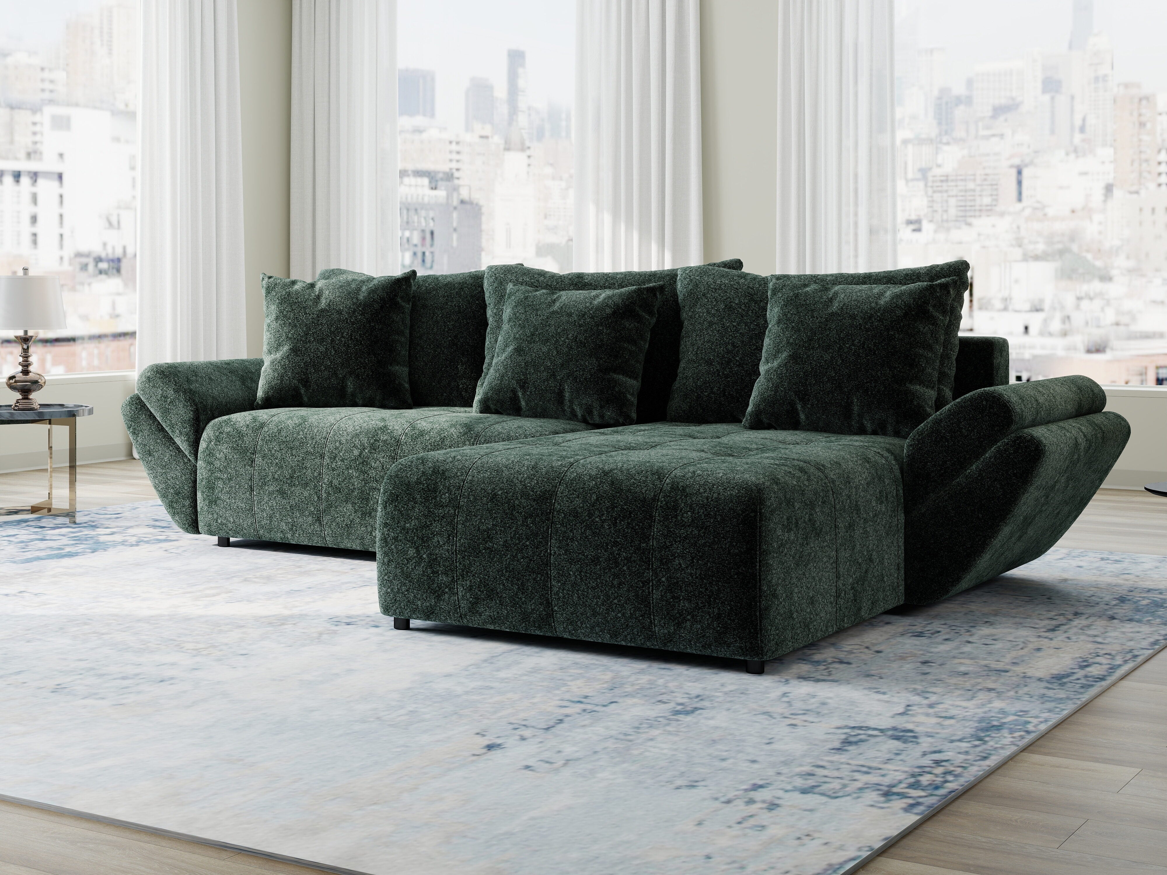 Colțar extensibil dumonde cu ladă de depozitare si sezut confortabil din spuma HR, Berlin Euphoria Verde 280x185 cm II