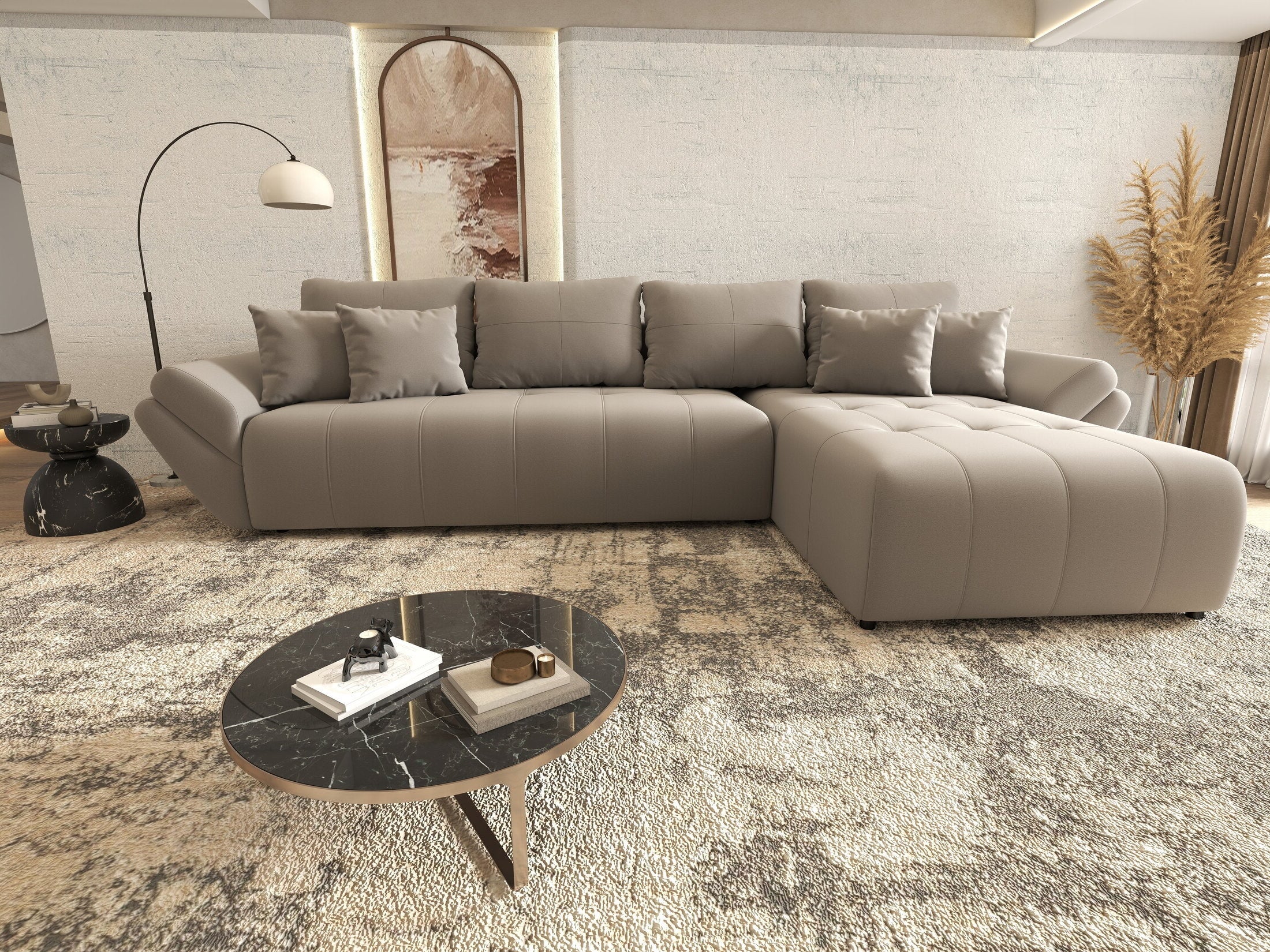 Colțar extensibil dumonde cu ladă de depozitare si sezut confortabil din spuma HR, Berlin XL Royal Gri 350x185 cm II