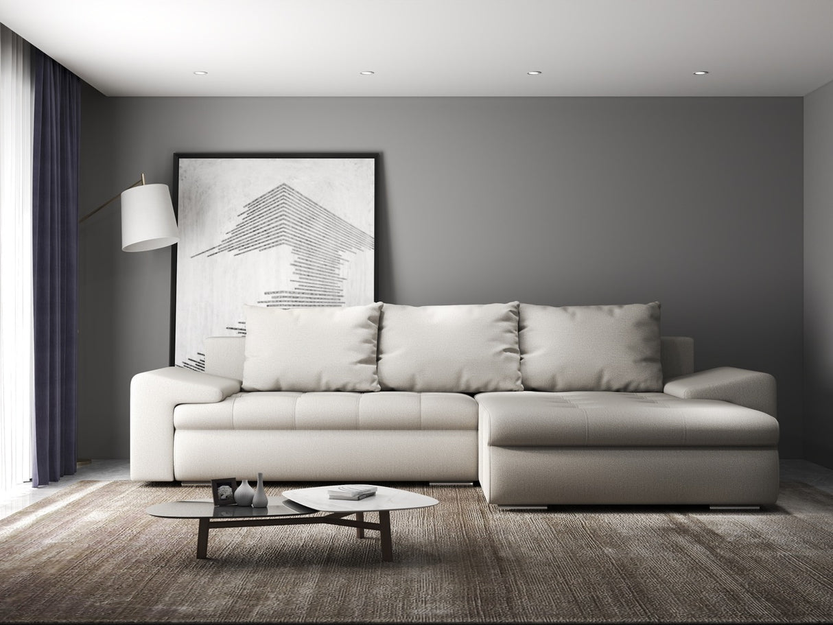 Colțar extensibil dumonde cu ladă de depozitare si sezut confortabil din spuma HR, Leonardo Enjoy Bej 255x193 cm II