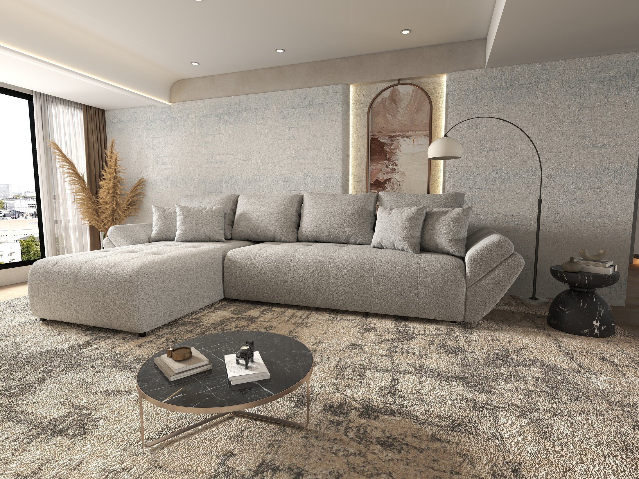 Colțar extensibil dumonde cu ladă de depozitare si sezut confortabil din spuma HR, Berlin XL Euphoria Dove 350x185 cm