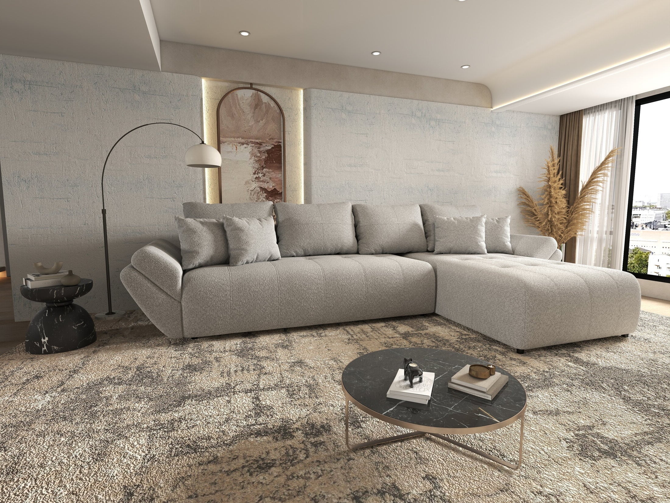 Colțar extensibil dumonde cu ladă de depozitare si sezut confortabil din spuma HR, Berlin XL Euphoria Dove 350x185 cm II