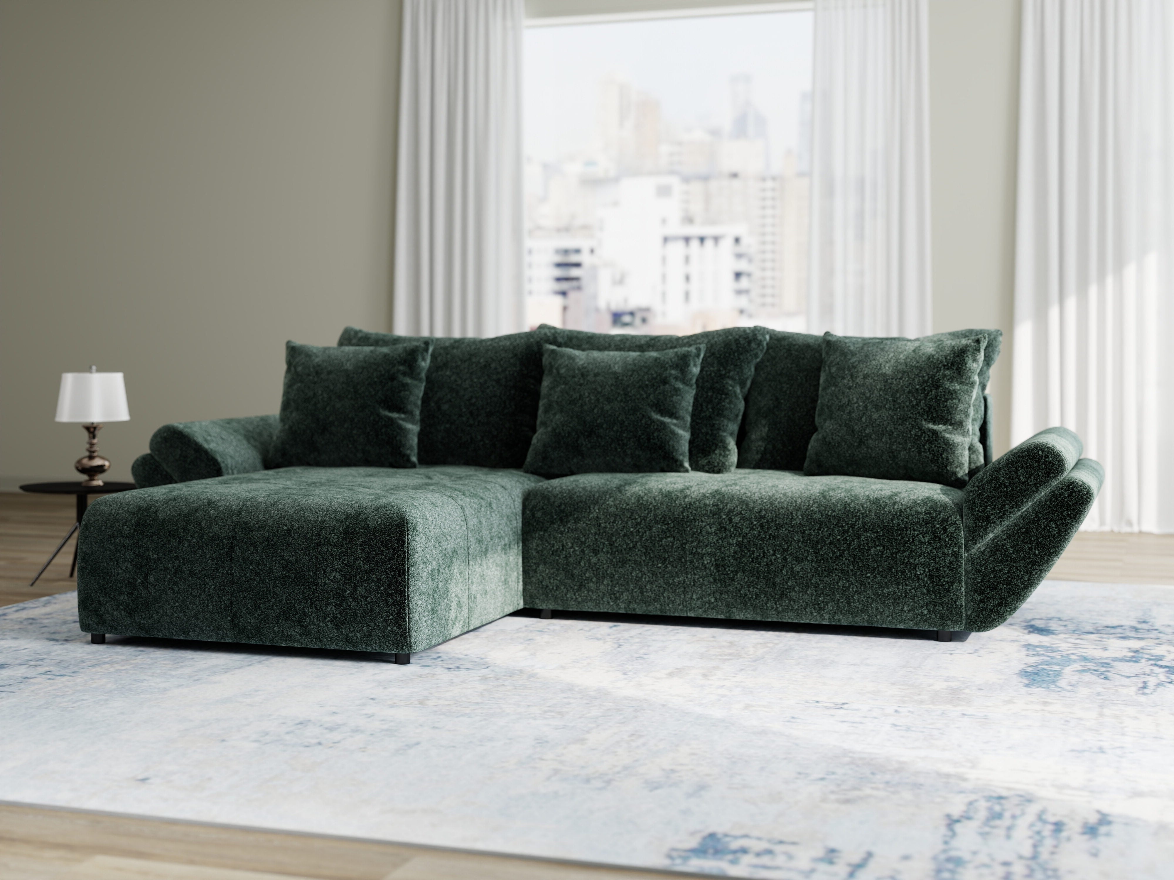 Colțar extensibil dumonde cu ladă de depozitare si sezut confortabil din spuma HR, Berlin Euphoria Verde 280x185 cm