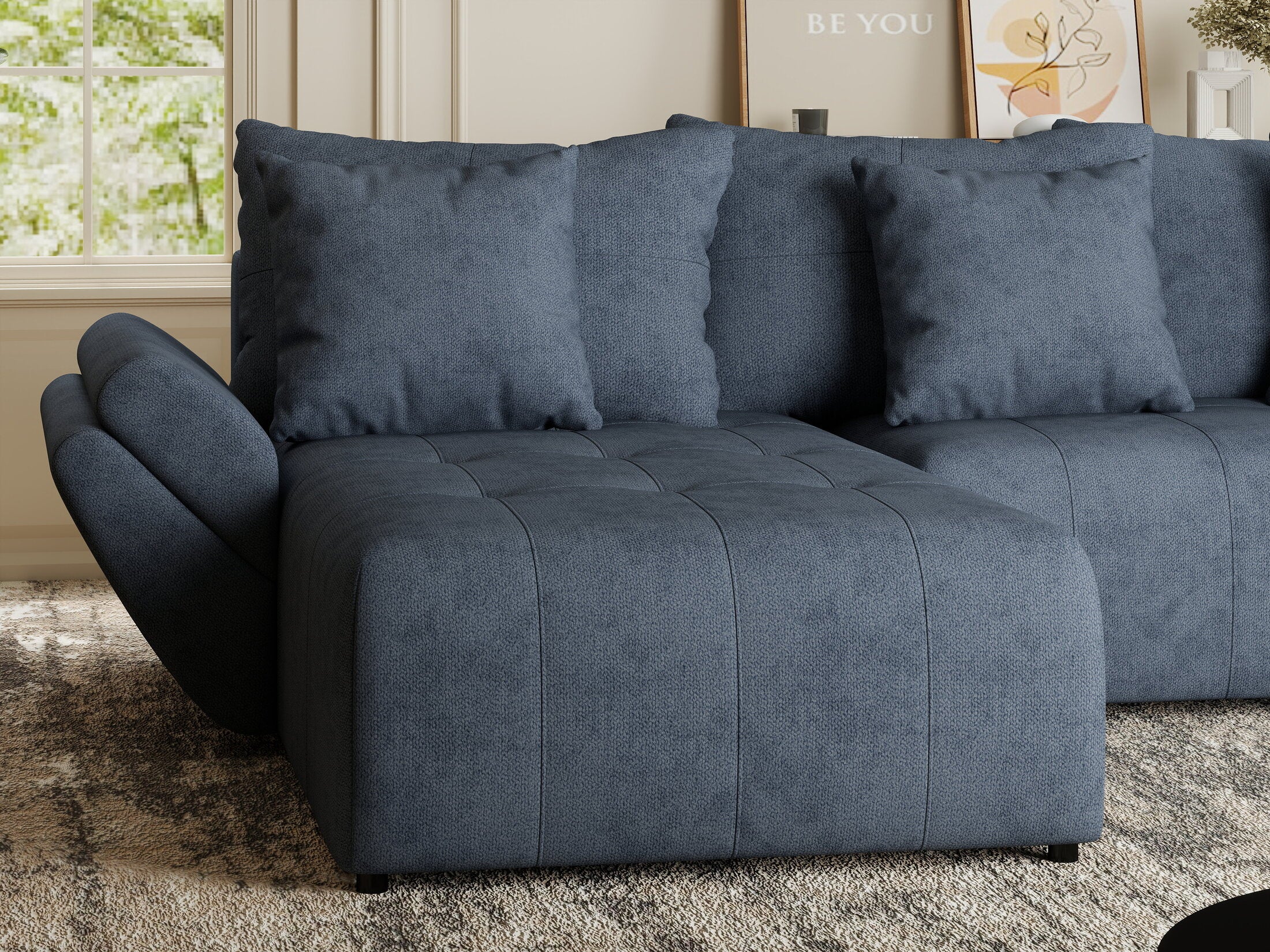 Colțar extensibil dumonde cu ladă de depozitare si sezut confortabil din spuma HR, Berlin Enjoy Antracit 280x185 cm