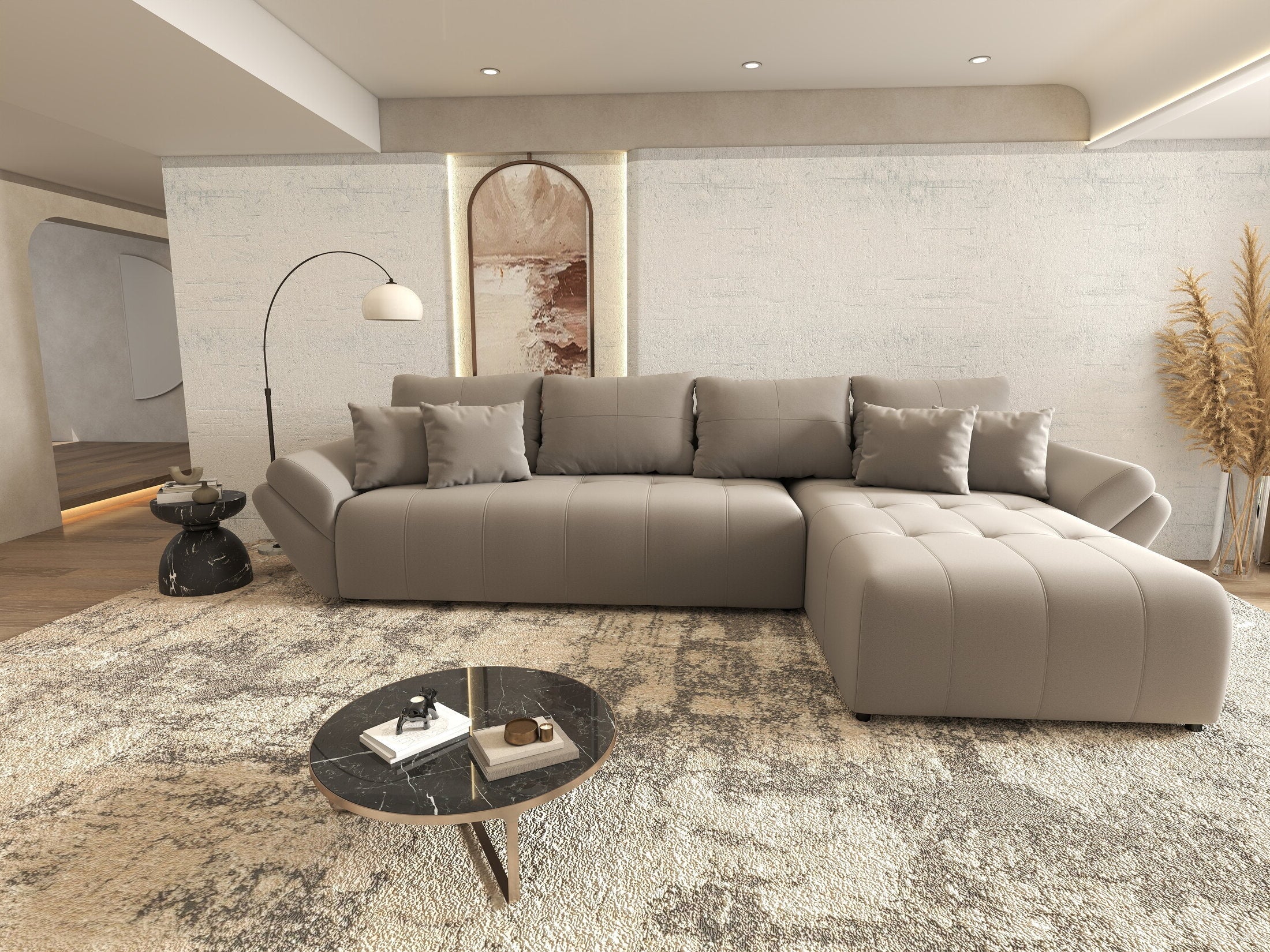 Colțar extensibil dumonde cu ladă de depozitare si sezut confortabil din spuma HR, Berlin XL Royal Gri 350x185 cm II