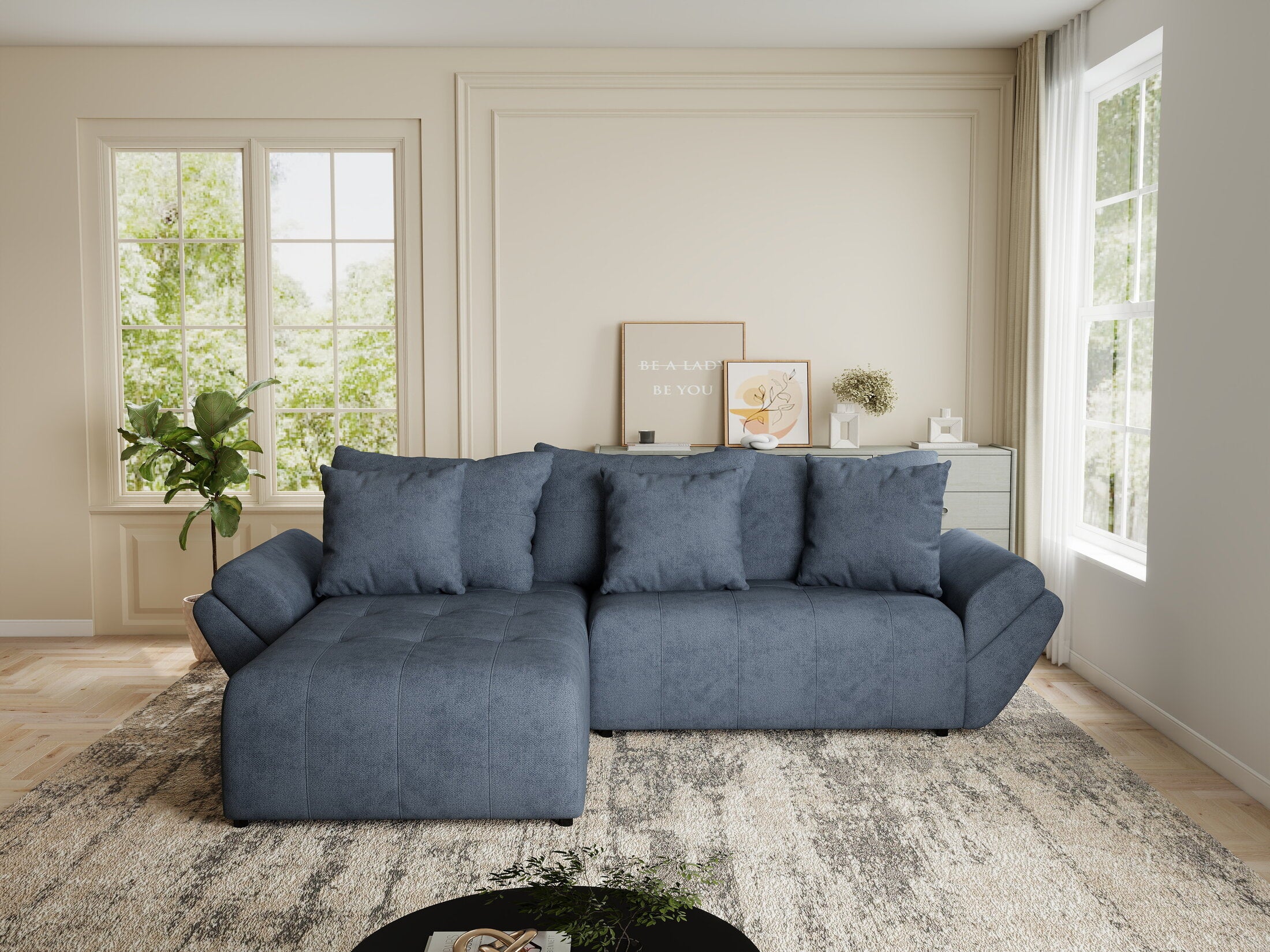 Colțar extensibil dumonde cu ladă de depozitare si sezut confortabil din spuma HR, Berlin Enjoy Antracit 280x185 cm