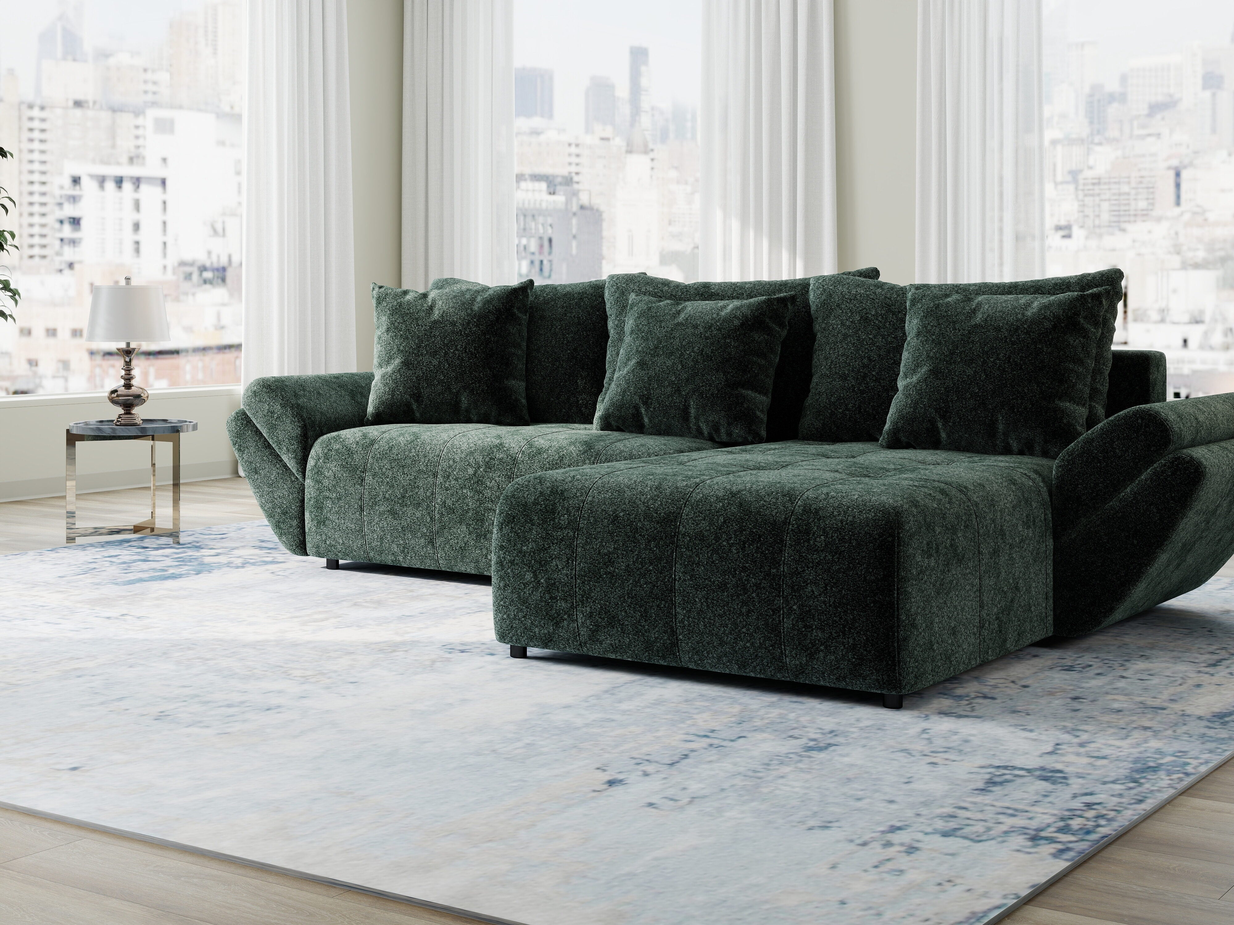 Colțar extensibil dumonde cu ladă de depozitare si sezut confortabil din spuma HR, Berlin Euphoria Verde 280x185 cm II