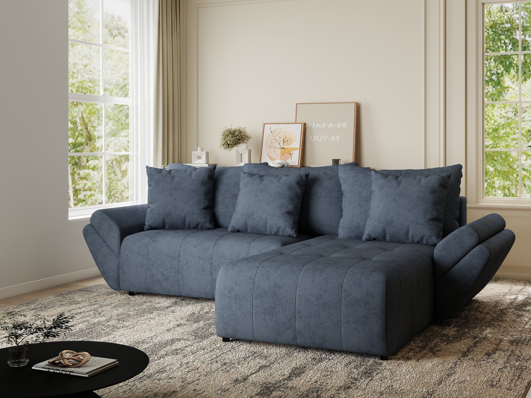 Colțar extensibil dumonde cu ladă de depozitare si sezut confortabil din spuma HR, Berlin Enjoy Antracit 280x185 cm II