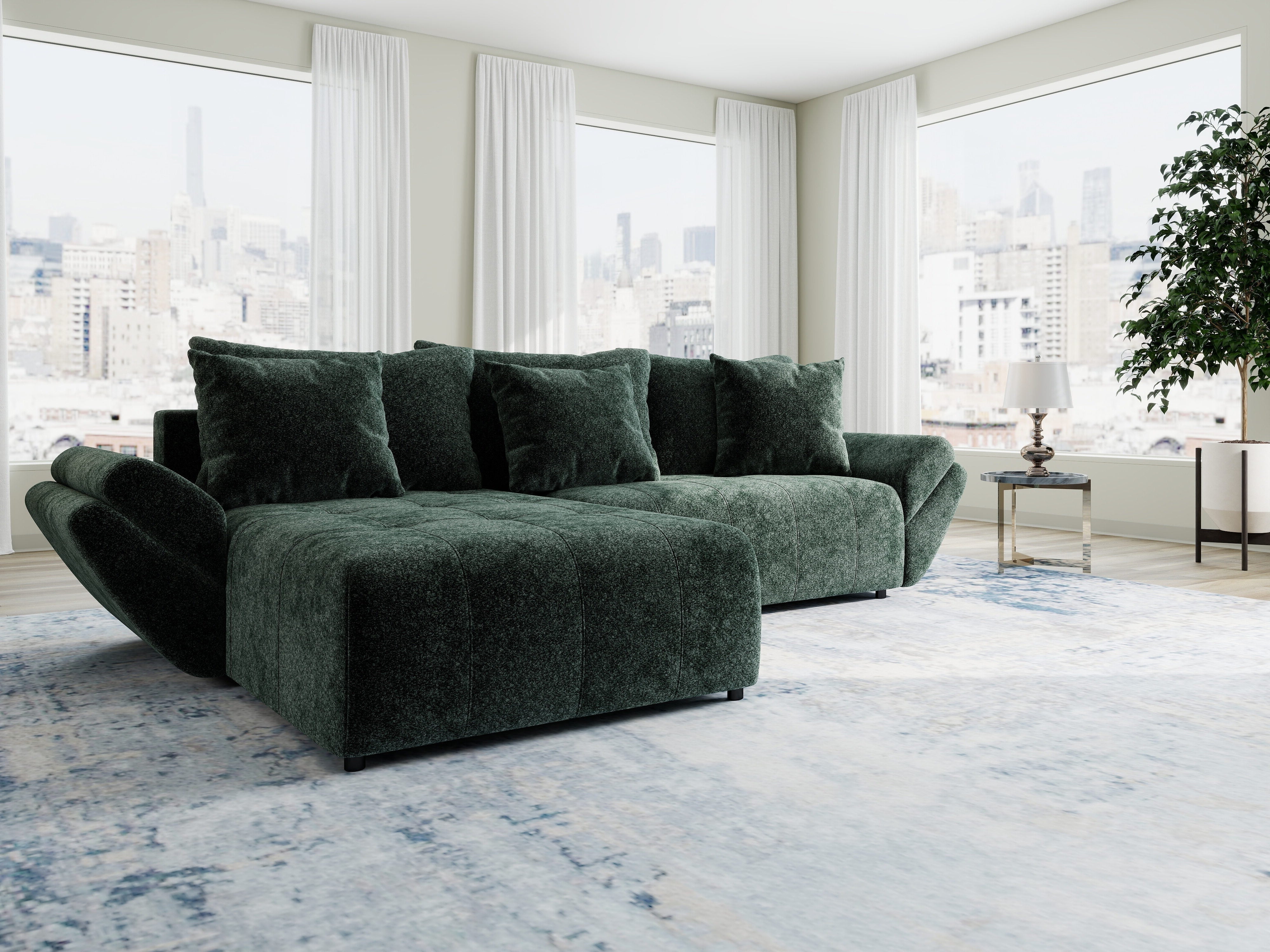 Colțar extensibil dumonde cu ladă de depozitare si sezut confortabil din spuma HR, Berlin Euphoria Verde 280x185 cm