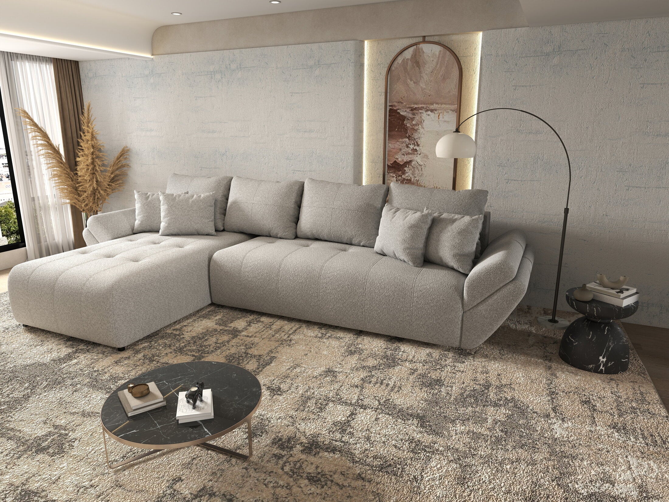 Colțar extensibil dumonde cu ladă de depozitare si sezut confortabil din spuma HR, Berlin XL Euphoria Dove 350x185 cm