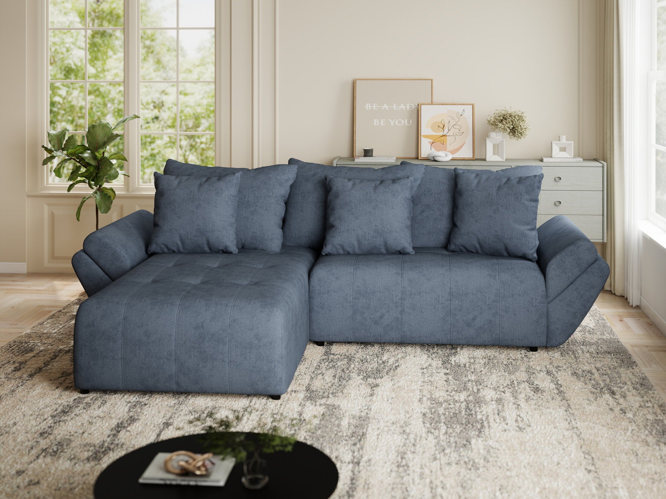 Colțar extensibil dumonde cu ladă de depozitare si sezut confortabil din spuma HR, Berlin Enjoy Antracit 280x185 cm