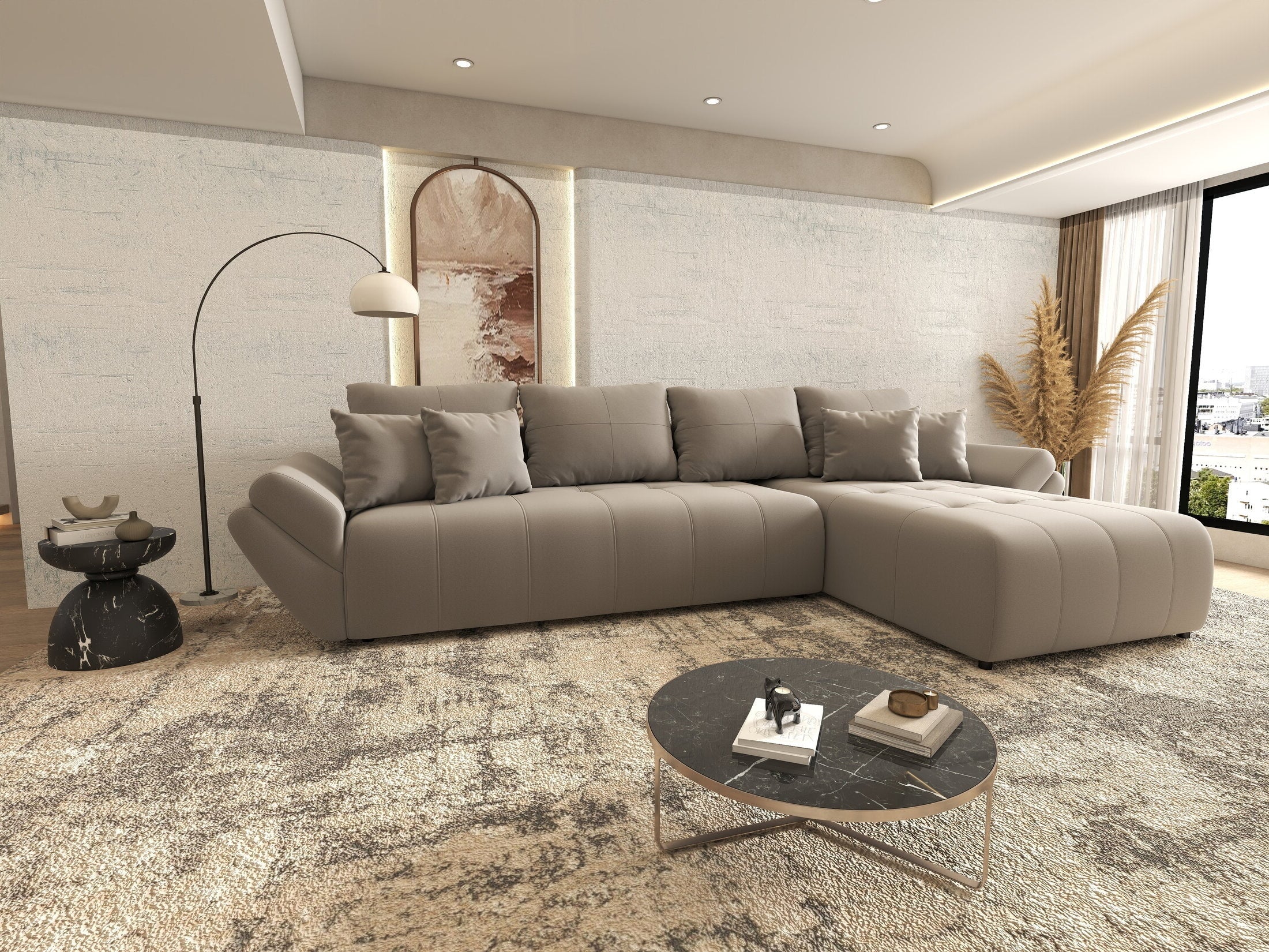 Colțar extensibil dumonde cu ladă de depozitare si sezut confortabil din spuma HR, Berlin XL Royal Gri 350x185 cm II