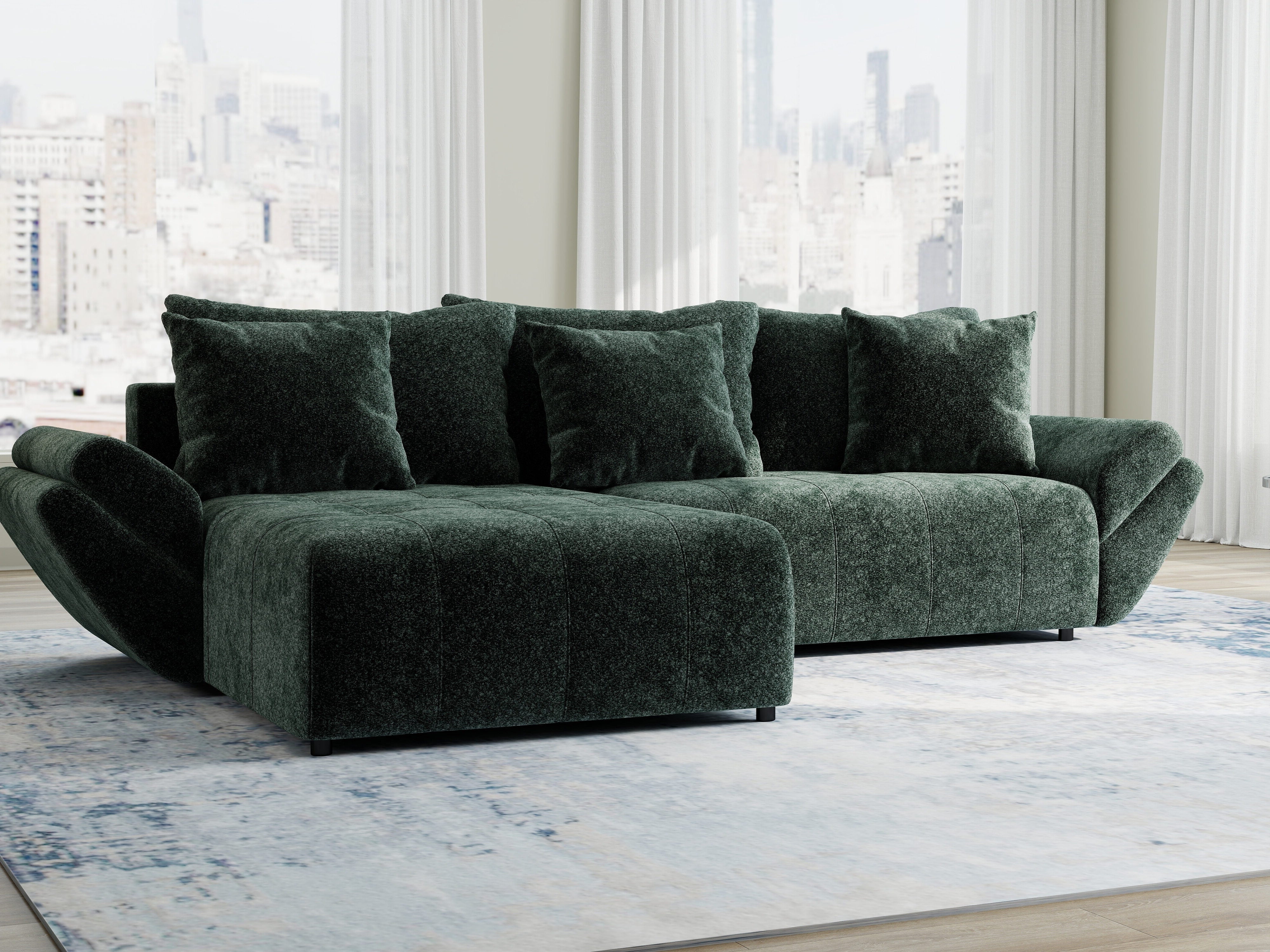 Colțar extensibil dumonde cu ladă de depozitare si sezut confortabil din spuma HR, Berlin Euphoria Verde 280x185 cm