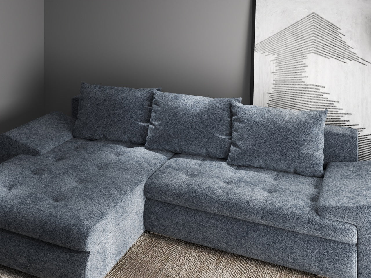 Colțar extensibil dumonde cu ladă de depozitare si sezut confortabil din spuma HR, Leonardo Euphoria Grafit 255x193 cm Fabrica