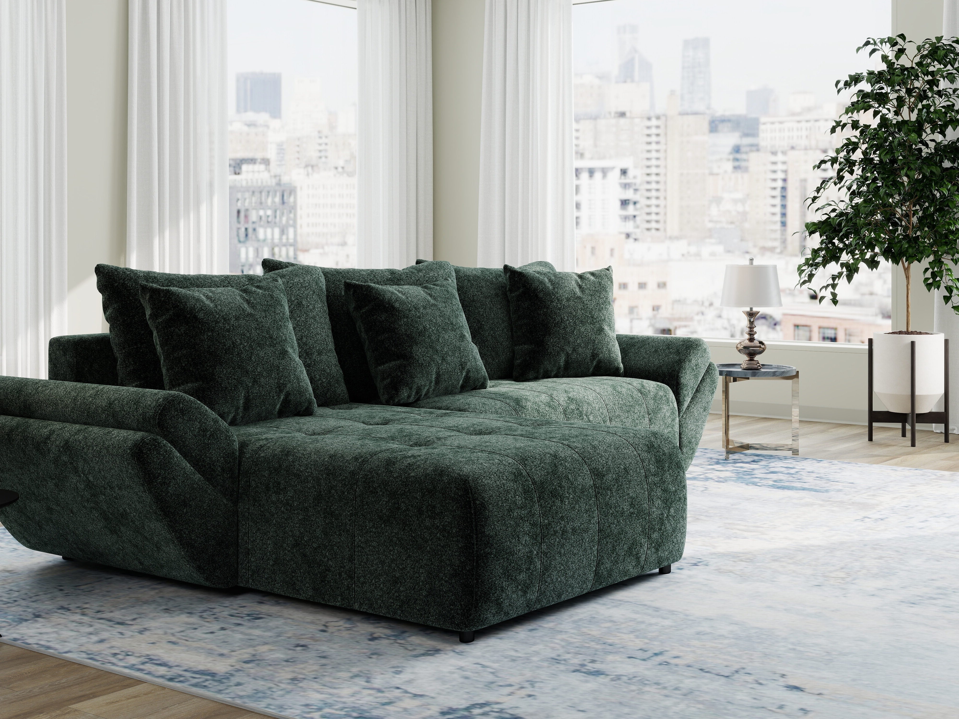 Colțar extensibil dumonde cu ladă de depozitare si sezut confortabil din spuma HR, Berlin Euphoria Verde 280x185 cm