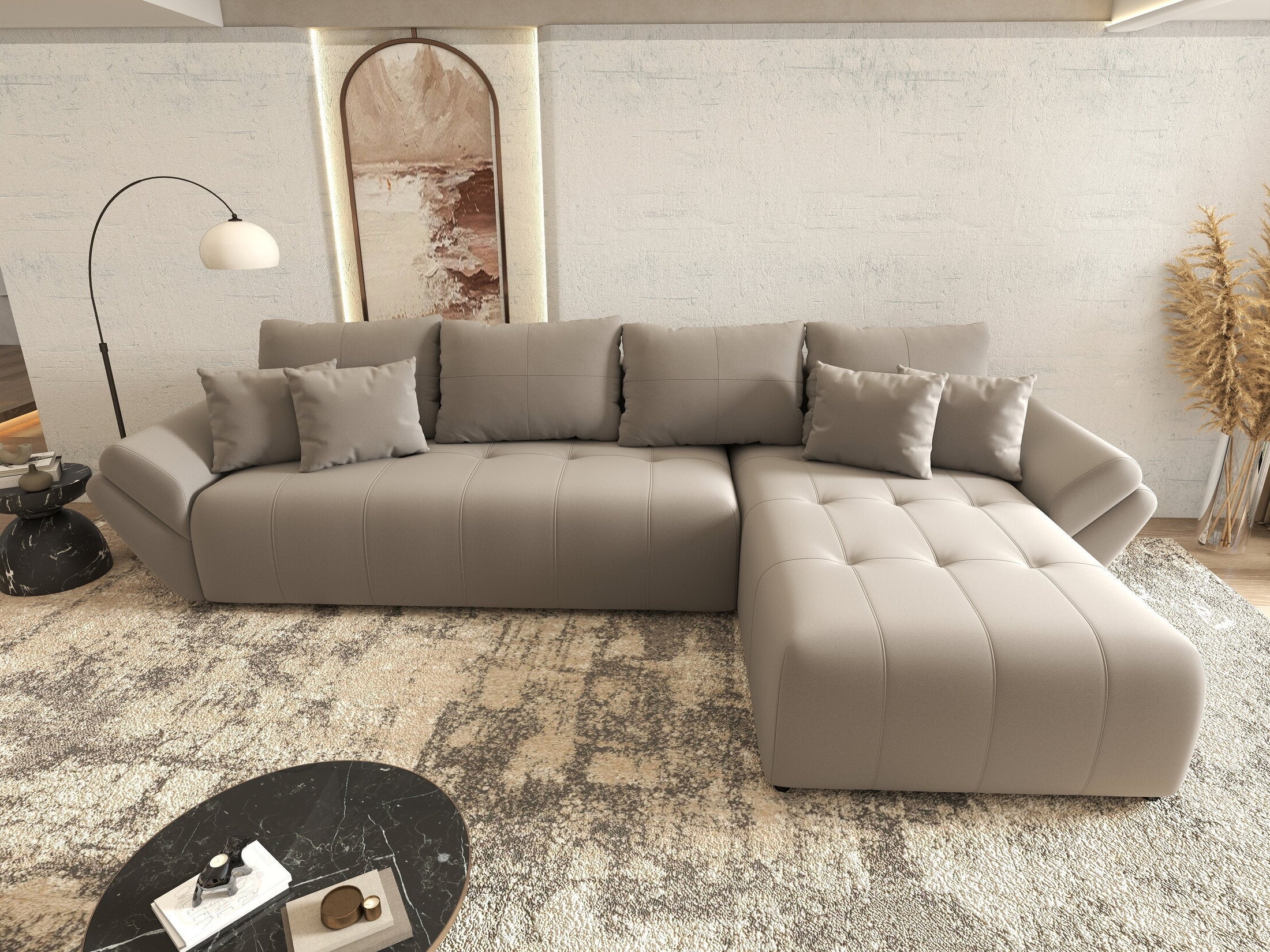 Colțar extensibil dumonde cu ladă de depozitare si sezut confortabil din spuma HR, Berlin XL Royal Gri 350x185 cm II