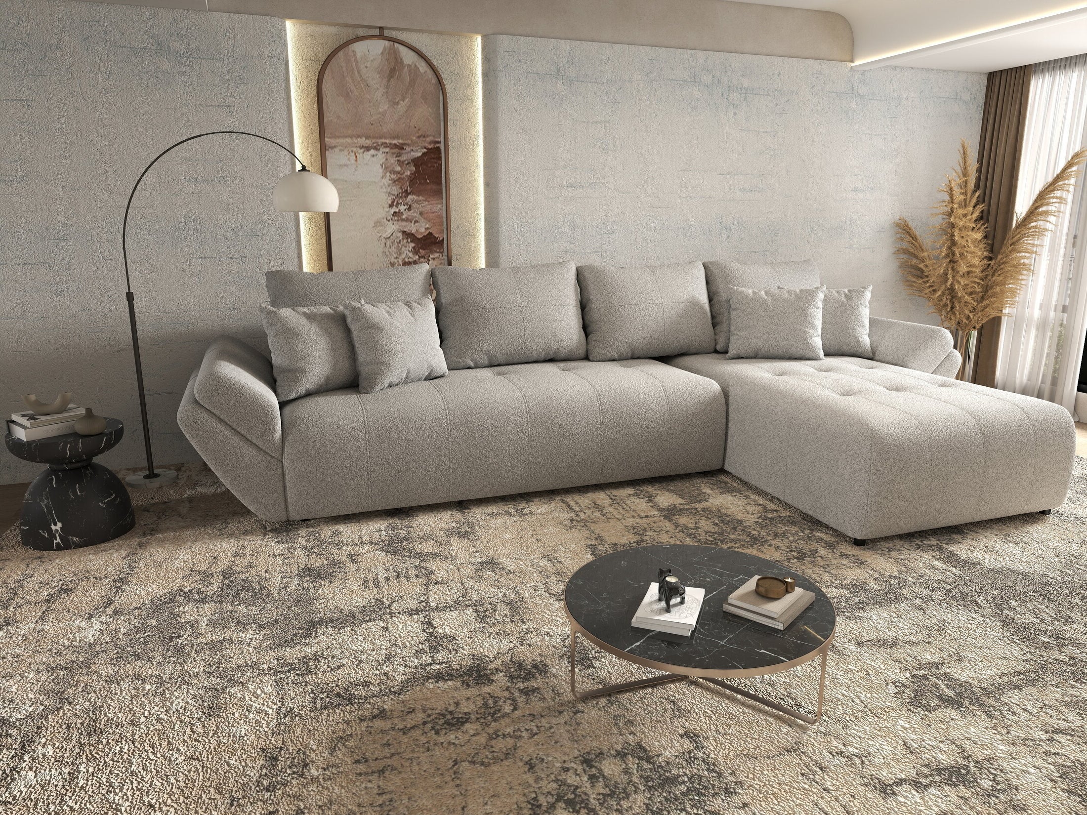 Colțar extensibil dumonde cu ladă de depozitare si sezut confortabil din spuma HR, Berlin XL Euphoria Dove 350x185 cm II