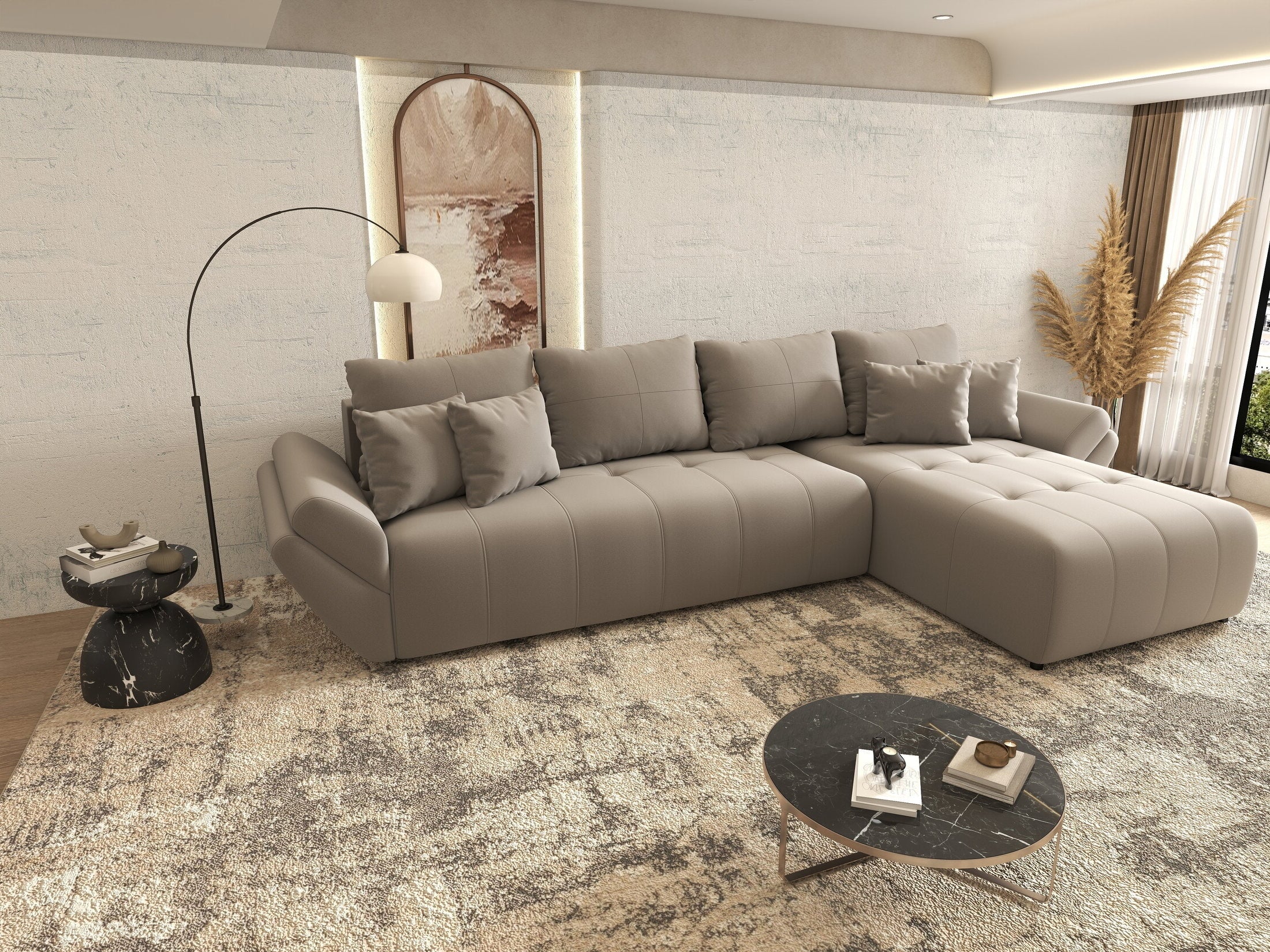 Colțar extensibil dumonde cu ladă de depozitare si sezut confortabil din spuma HR, Berlin XL Royal Gri 350x185 cm II