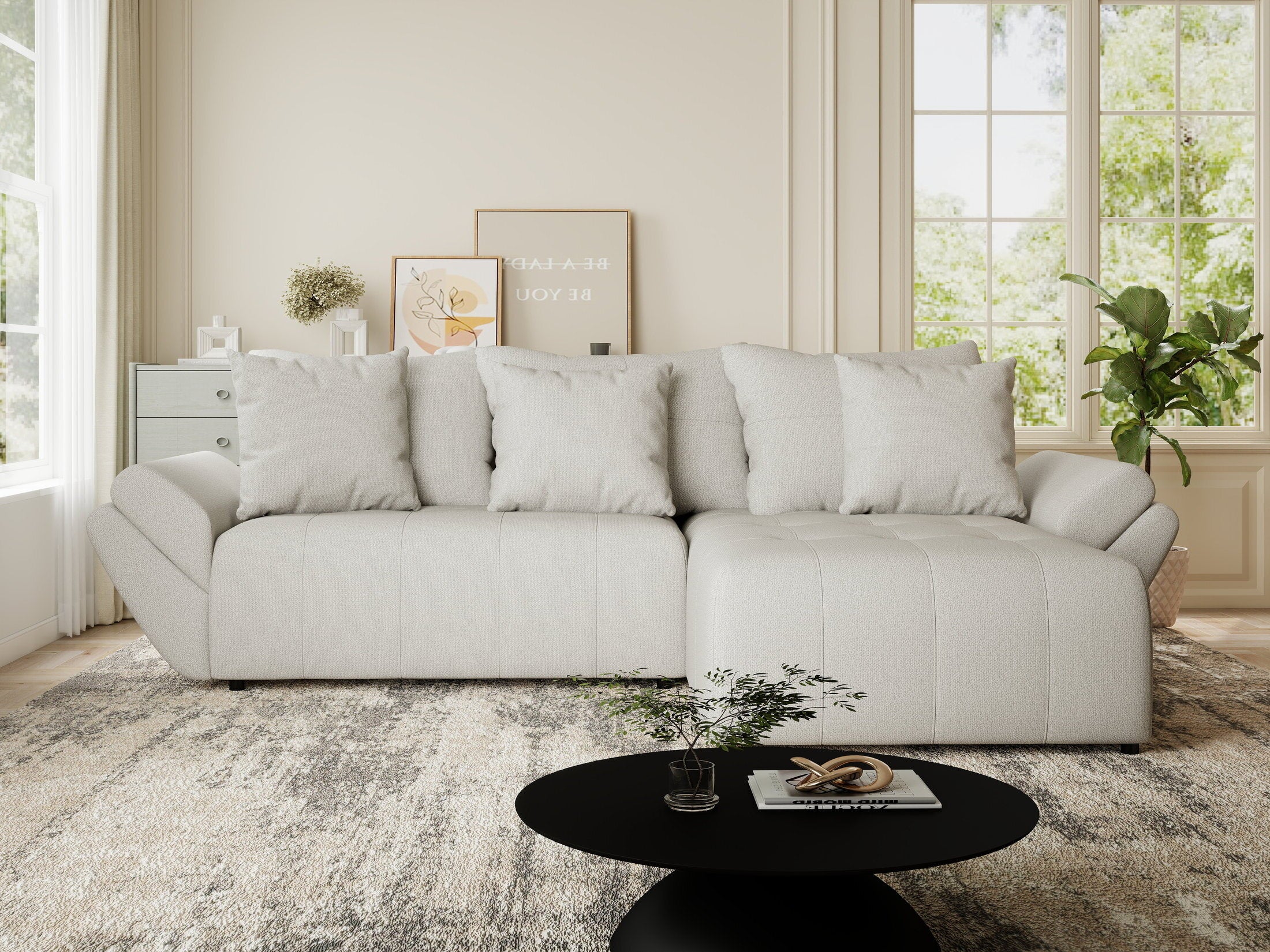 Colțar extensibil dumonde cu ladă de depozitare si sezut confortabil din spuma HR, Berlin Enjoy Bej 280x185 cm II