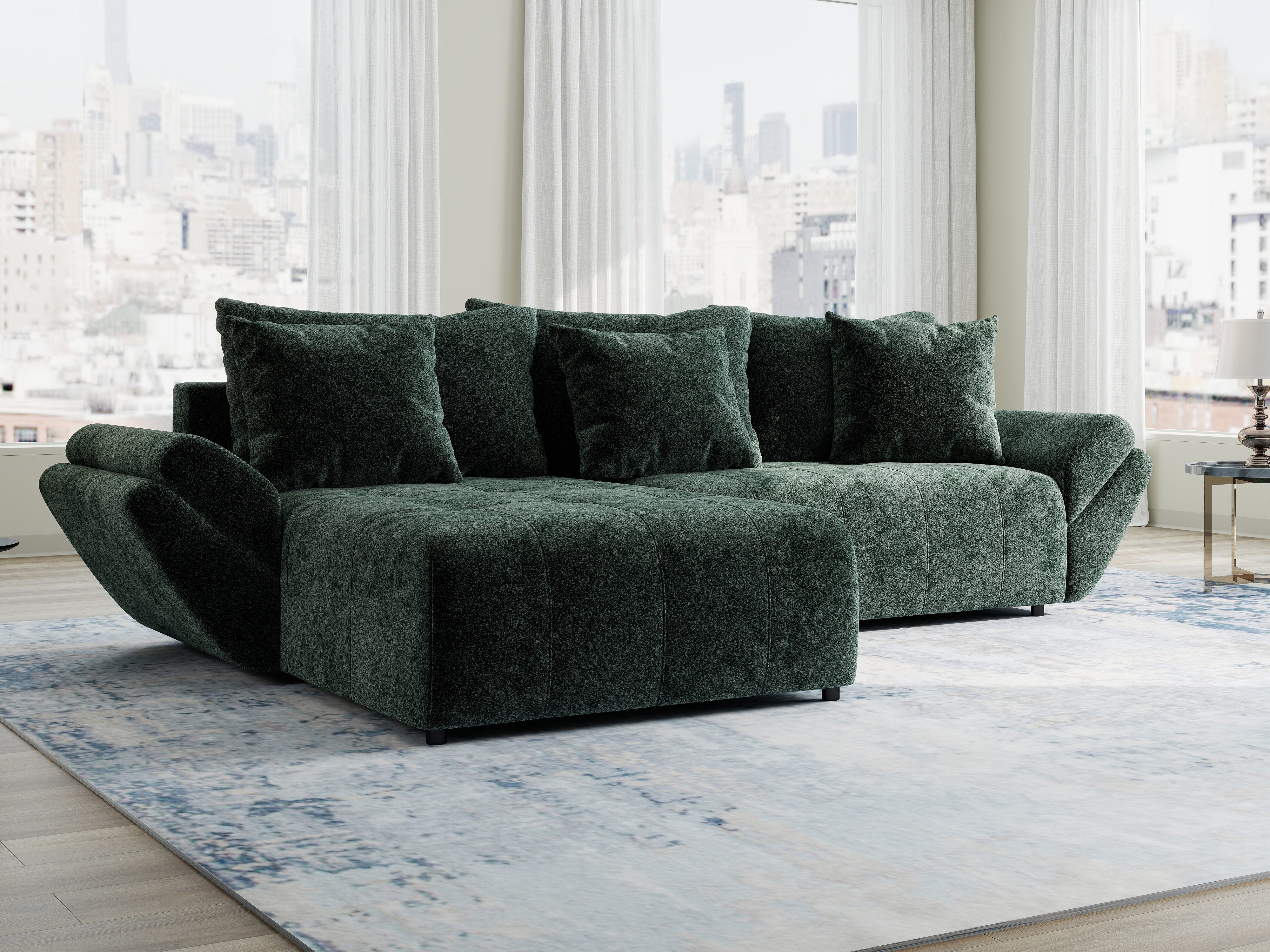 Colțar extensibil dumonde cu ladă de depozitare si sezut confortabil din spuma HR, Berlin Euphoria Verde 280x185 cm