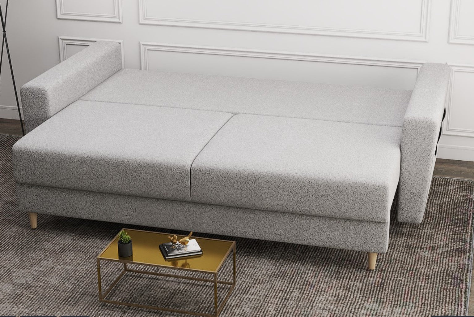 Canapea extensibilă dumonde cu ladă de depozitare si sezut confortabil din spuma HR, Summer Euphoria Gri 225x100 cm