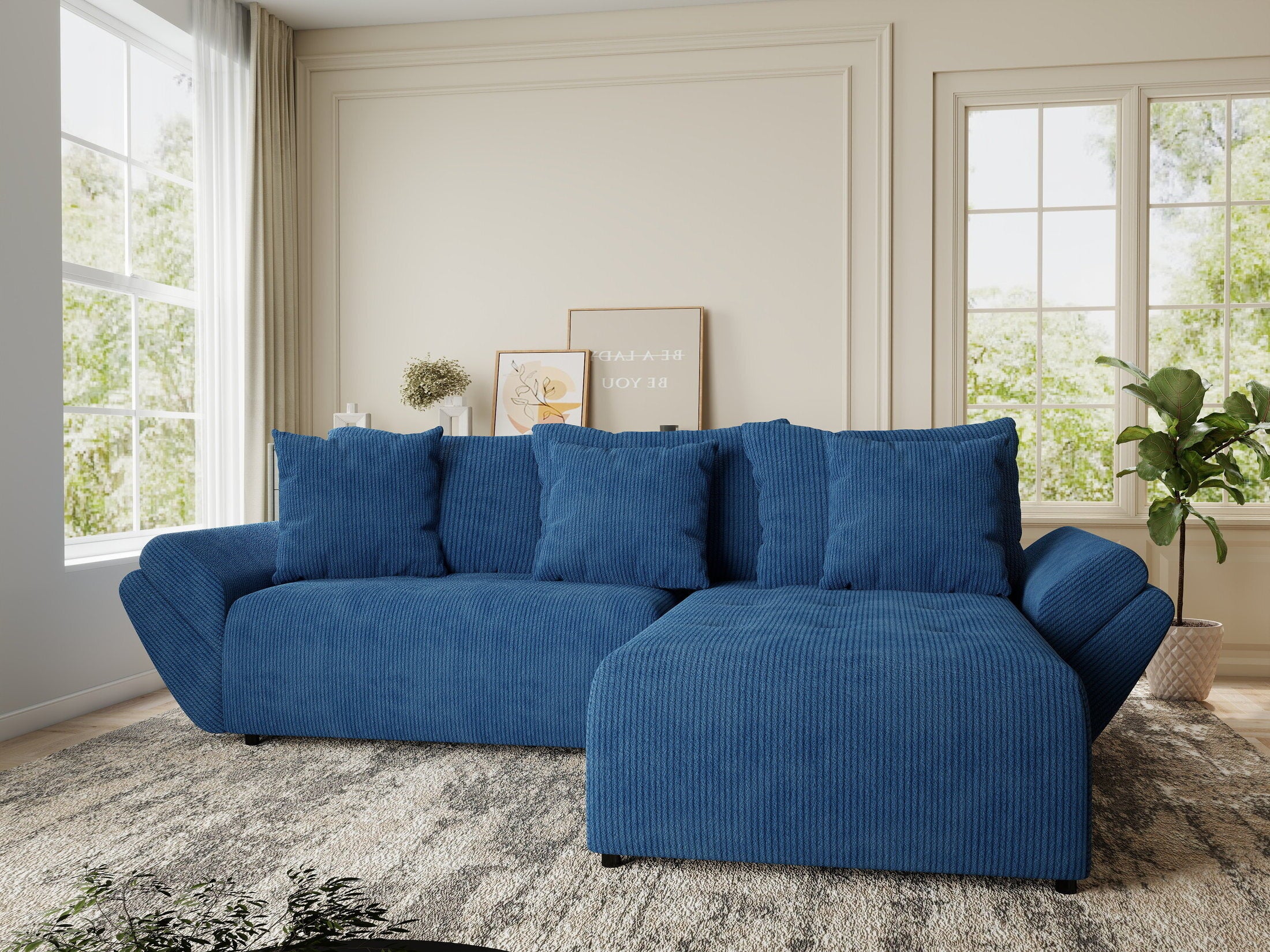 Colțar extensibil dumonde cu ladă de depozitare si sezut confortabil din spuma HR, Berlin Zoom Albastru 280x185 cm II