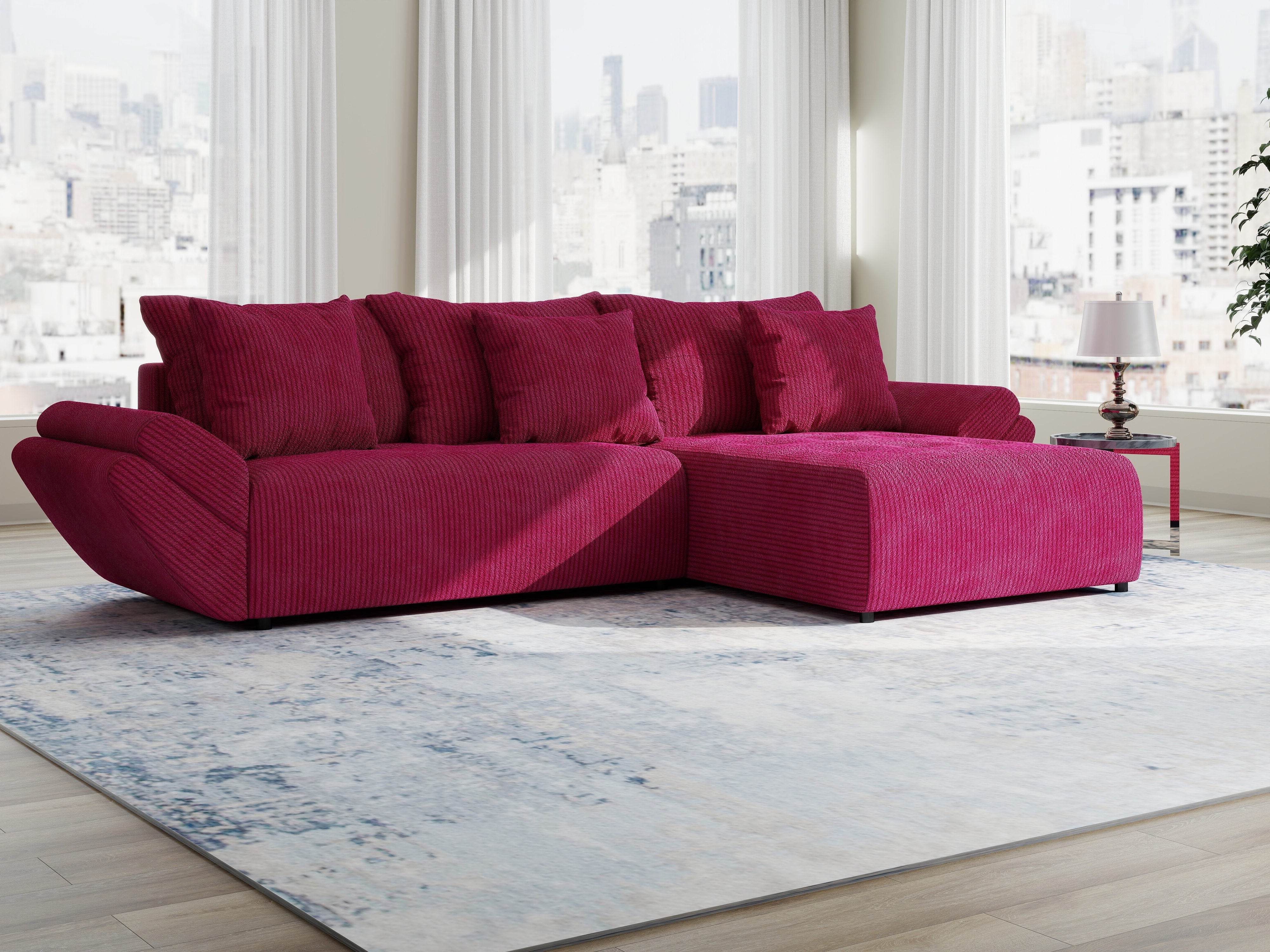 Colțar extensibil dumonde cu ladă de depozitare si sezut confortabil din spuma HR, Berlin Zoom Rosu 280x185 cm II